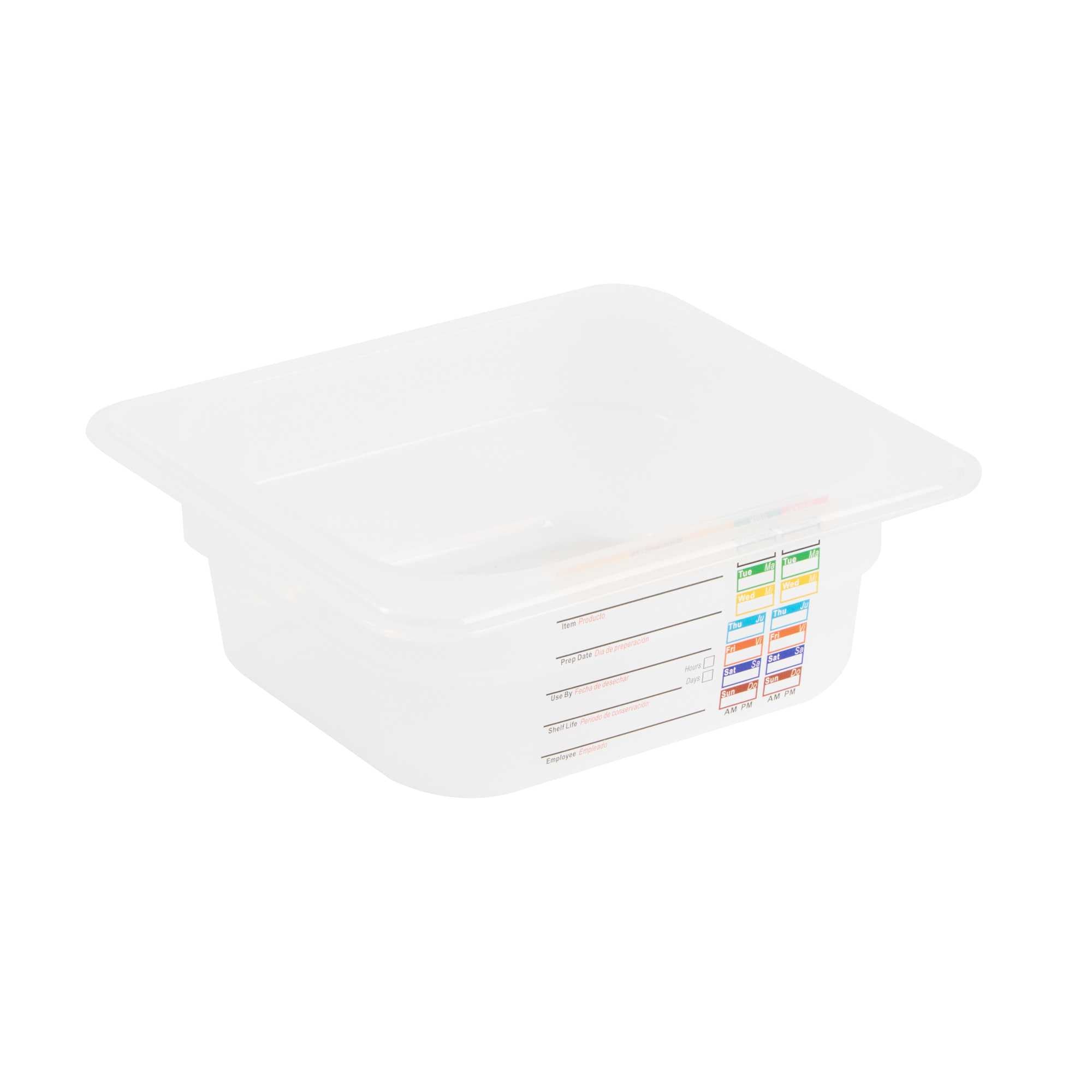 Met Lux Square White Polypropylene 1/6 Size Food Pan - 2.5" Deep, with Label - 6 3/4" x 6 1/4" x 2 1/2" - 1 count box