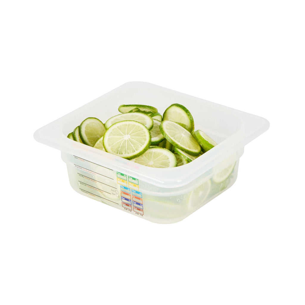Met Lux Square White Polypropylene 1/6 Size Food Pan - 2.5" Deep, with Label - 6 3/4" x 6 1/4" x 2 1/2" - 1 count box