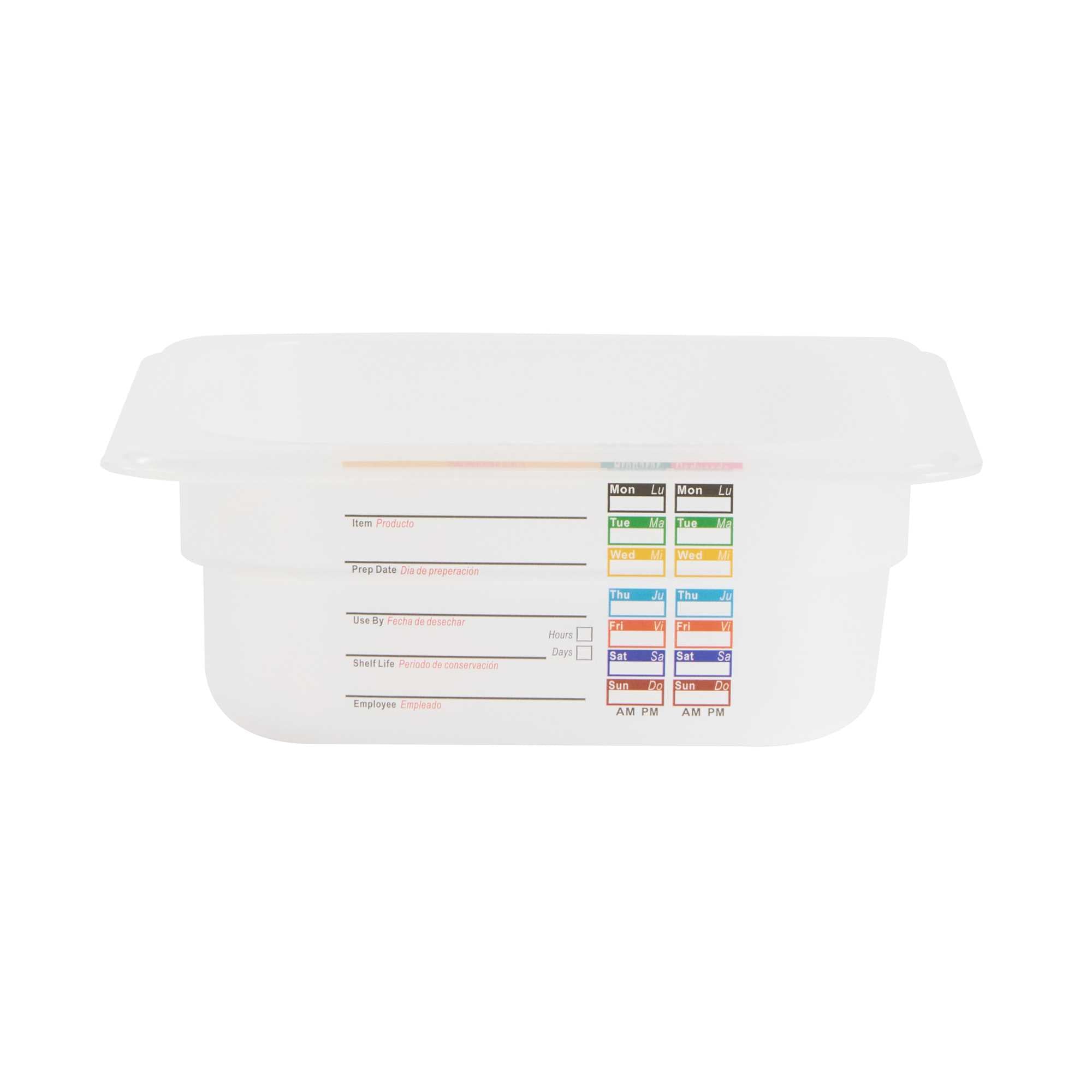 Met Lux Square White Polypropylene 1/6 Size Food Pan - 2.5" Deep, with Label - 6 3/4" x 6 1/4" x 2 1/2" - 1 count box