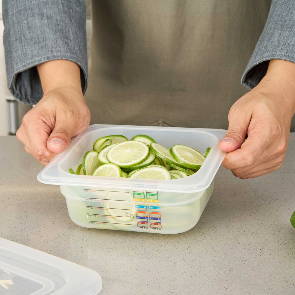 Met Lux Square White Polypropylene 1/6 Size Food Pan - 2.5" Deep, with Label - 6 3/4" x 6 1/4" x 2 1/2" - 1 count box