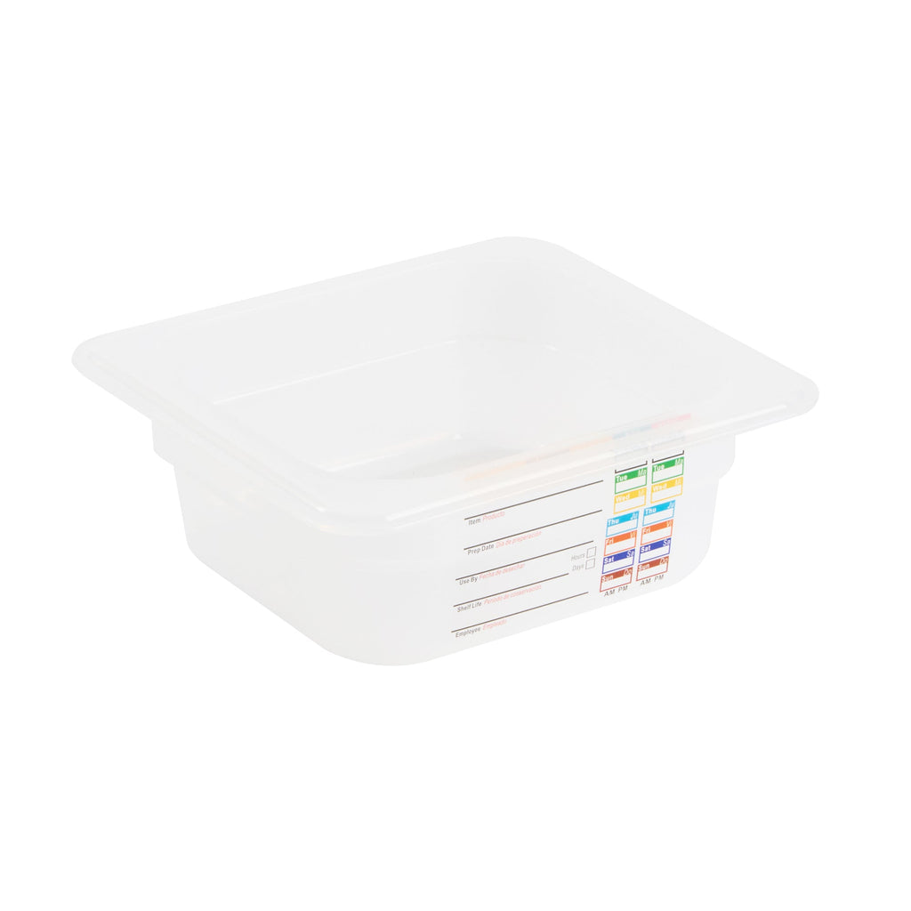 Met Lux Square White Polypropylene 1/6 Size Food Pan - 2.5" Deep, with Label - 6 3/4" x 6 1/4" x 2 1/2" - 10 count box