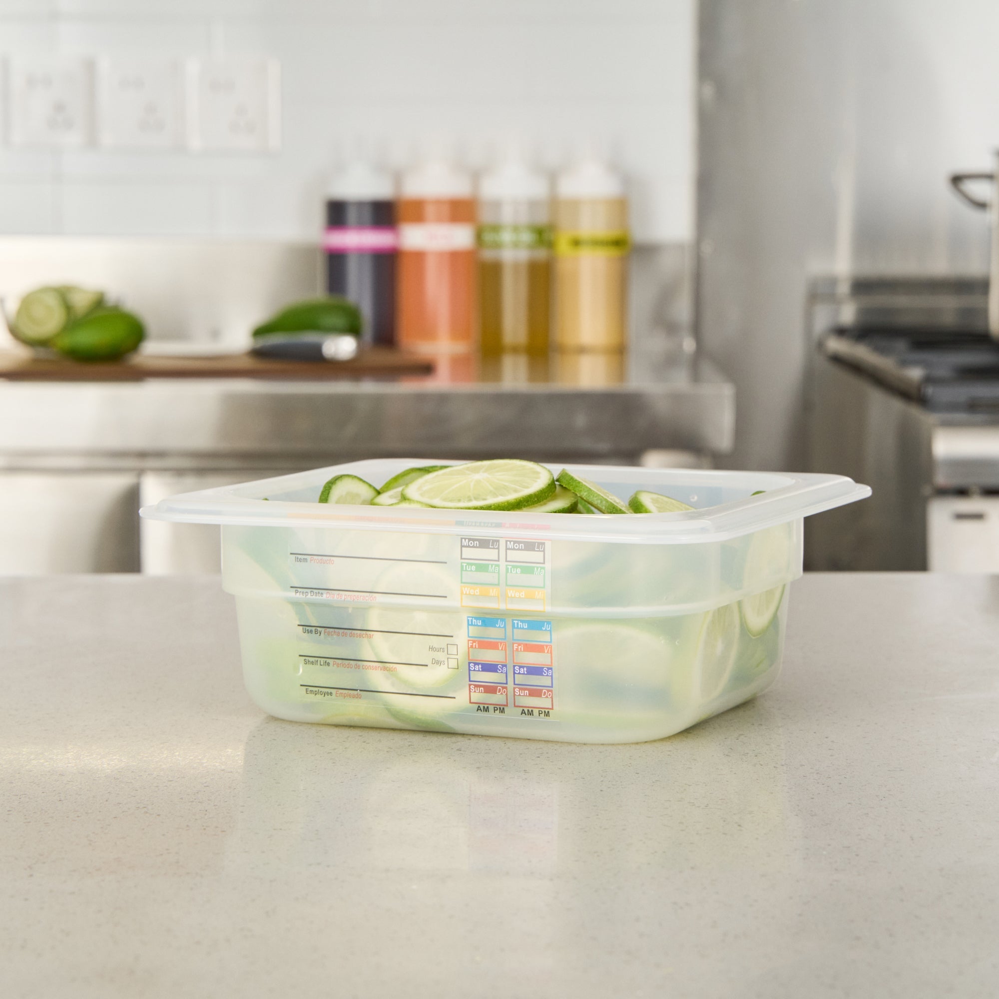 Met Lux Square White Polypropylene 1/6 Size Food Pan - 2.5" Deep, with Label - 6 3/4" x 6 1/4" x 2 1/2" - 10 count box