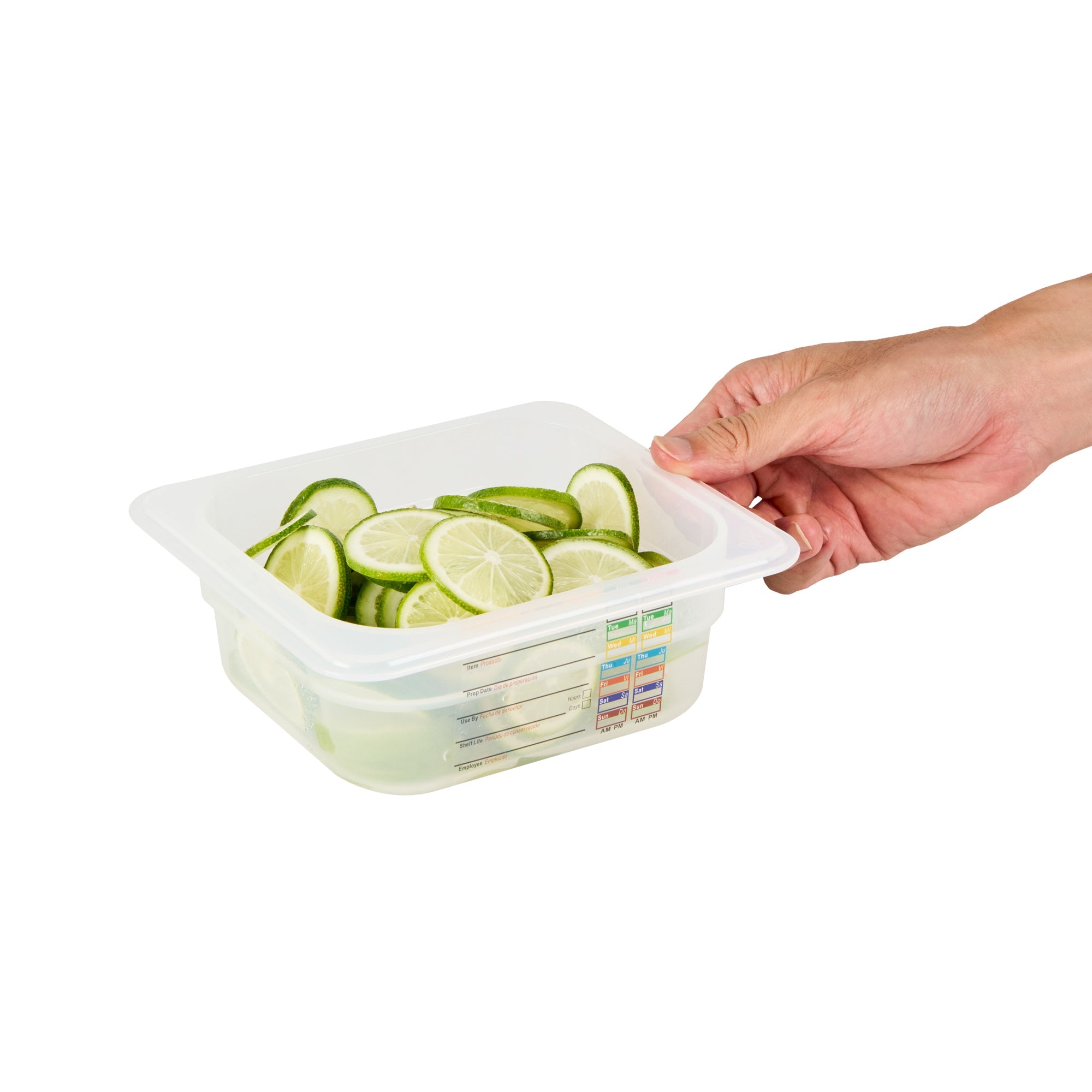 Met Lux Square White Polypropylene 1/6 Size Food Pan - 2.5" Deep, with Label - 6 3/4" x 6 1/4" x 2 1/2" - 10 count box