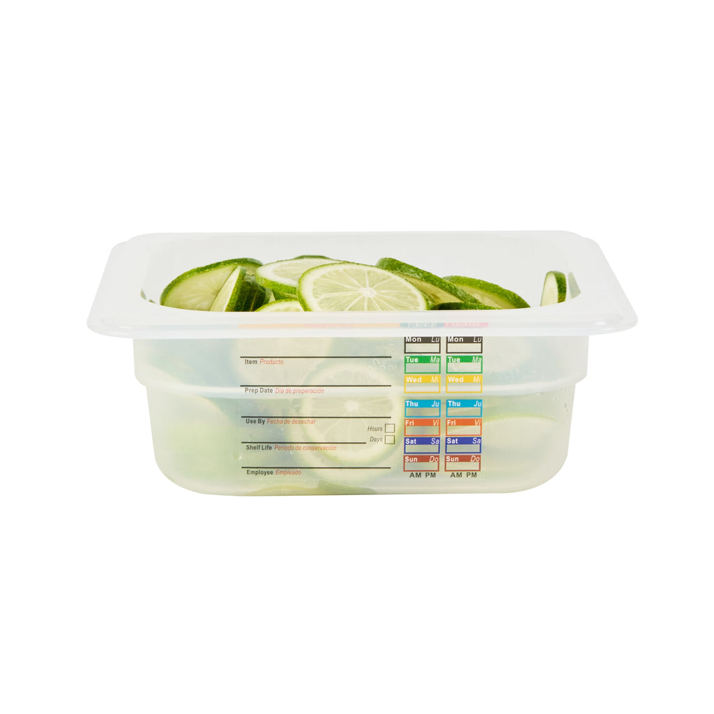Met Lux Square White Polypropylene 1/6 Size Food Pan - 2.5" Deep, with Label - 6 3/4" x 6 1/4" x 2 1/2" - 10 count box