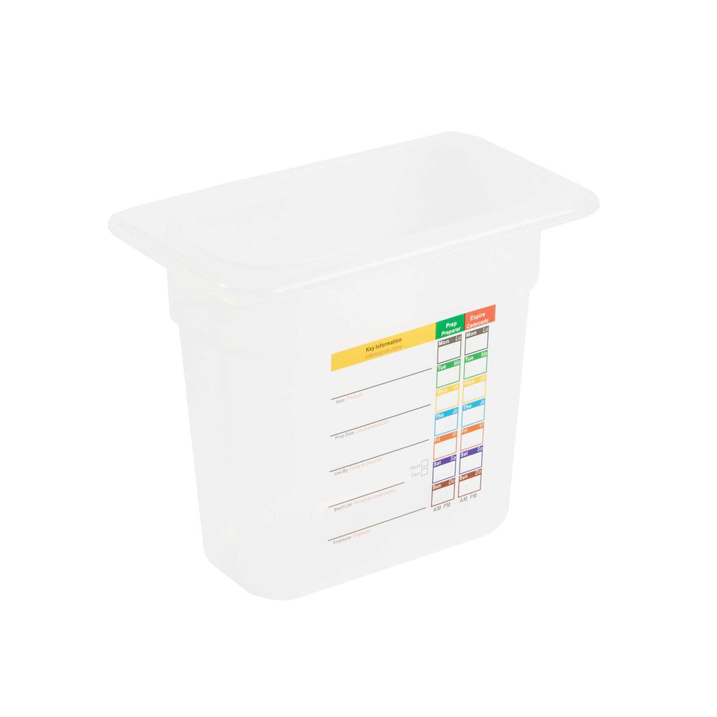 Met Lux Rectangle White Polypropylene 1/9 Size Food Pan - 6" Deep, with Label - 1 count box