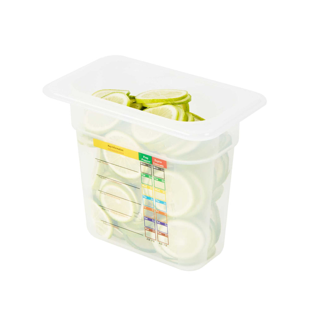 Met Lux Rectangle White Polypropylene 1/9 Size Food Pan - 6" Deep, with Label - 1 count box