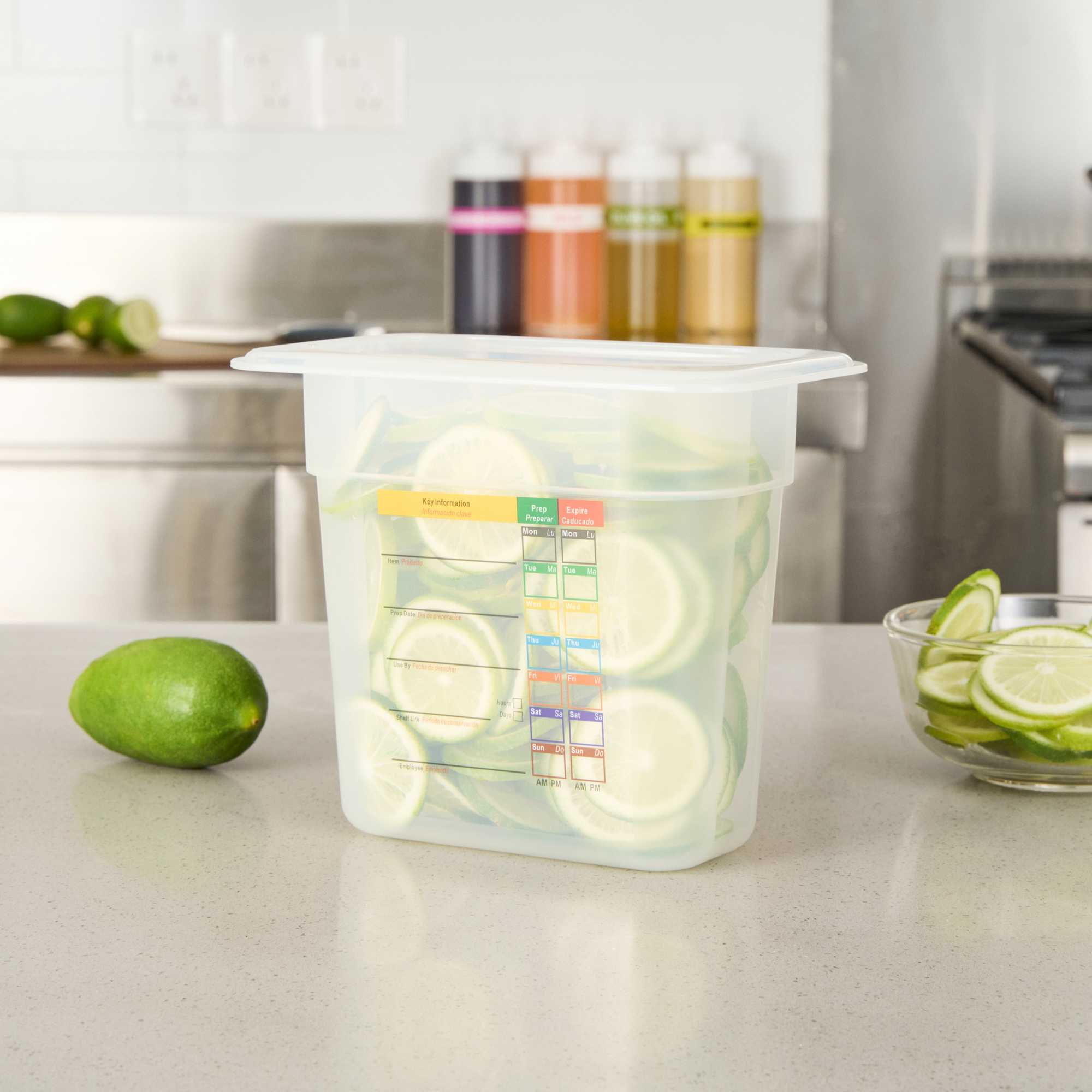 Met Lux Rectangle White Polypropylene 1/9 Size Food Pan - 6" Deep, with Label - 1 count box