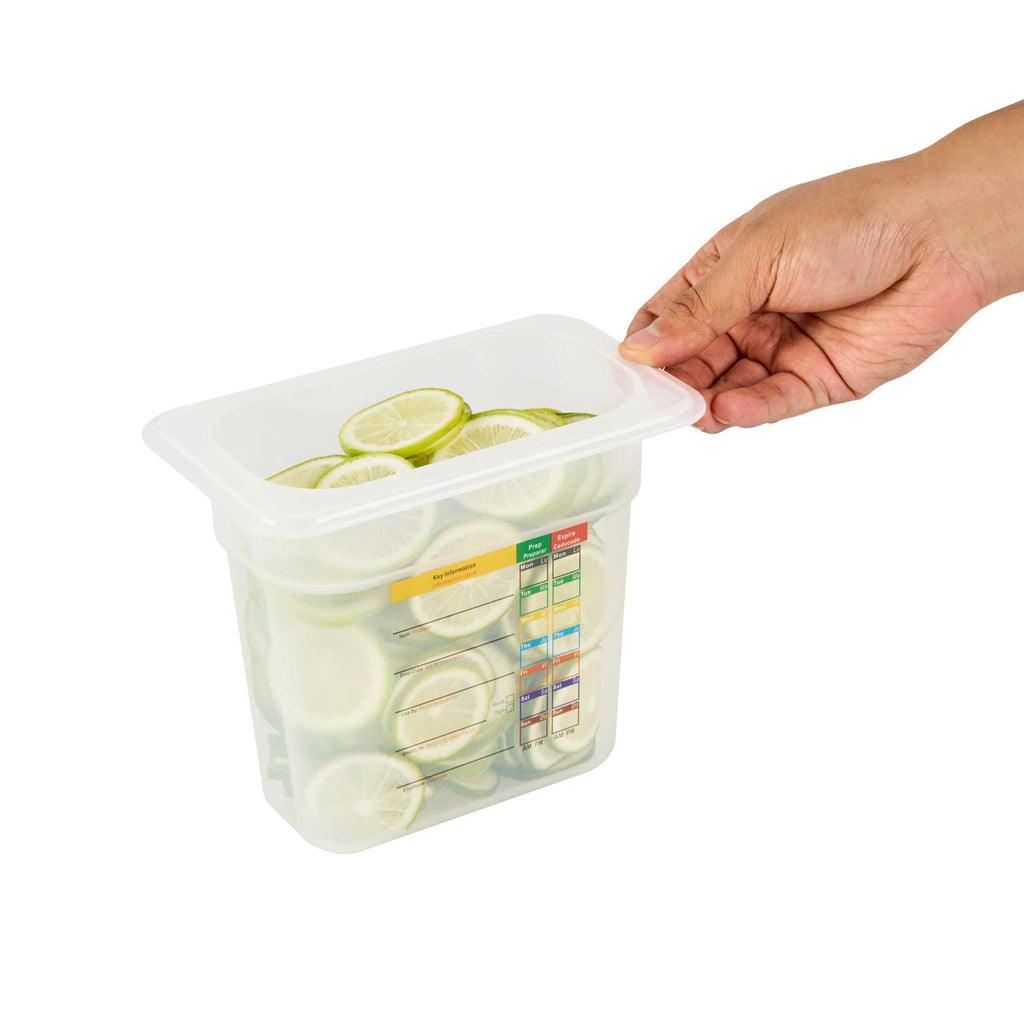 Met Lux Rectangle White Polypropylene 1/9 Size Food Pan - 6" Deep, with Label - 1 count box