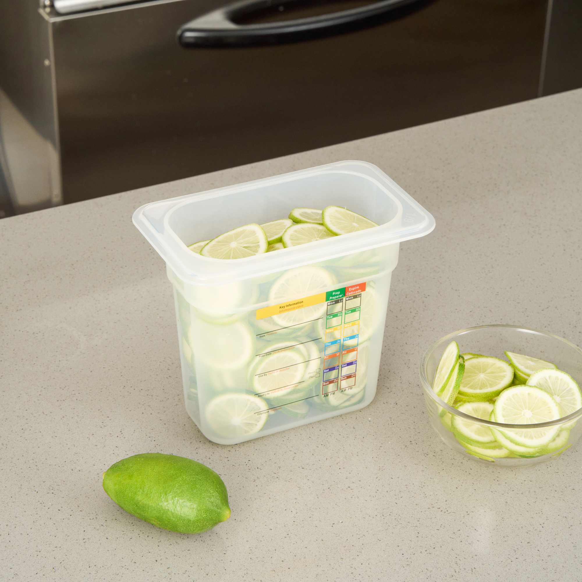 Met Lux Rectangle White Polypropylene 1/9 Size Food Pan - 6" Deep, with Label - 1 count box