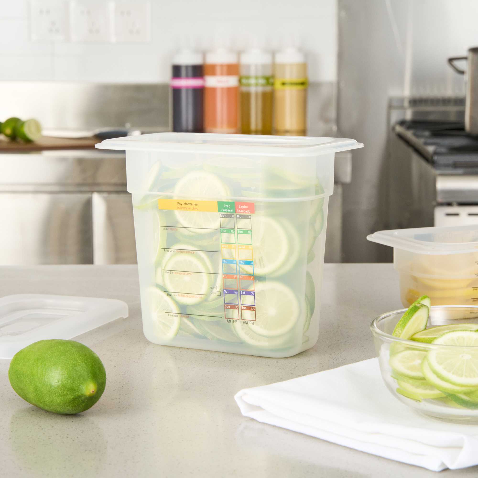 Met Lux Rectangle White Polypropylene 1/9 Size Food Pan - 6" Deep, with Label - 1 count box
