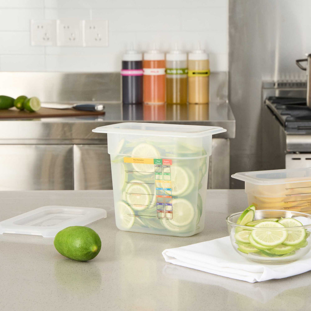Met Lux Rectangle White Polypropylene 1/9 Size Food Pan - 6" Deep, with Label - 1 count box