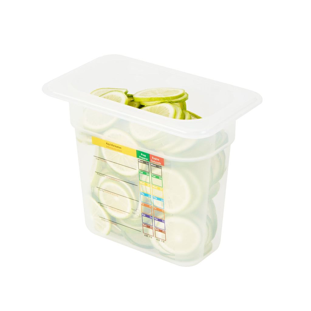 Met Lux Rectangle White Polypropylene 1/9 Size Food Pan - 6" Deep, with Label - 10 count box