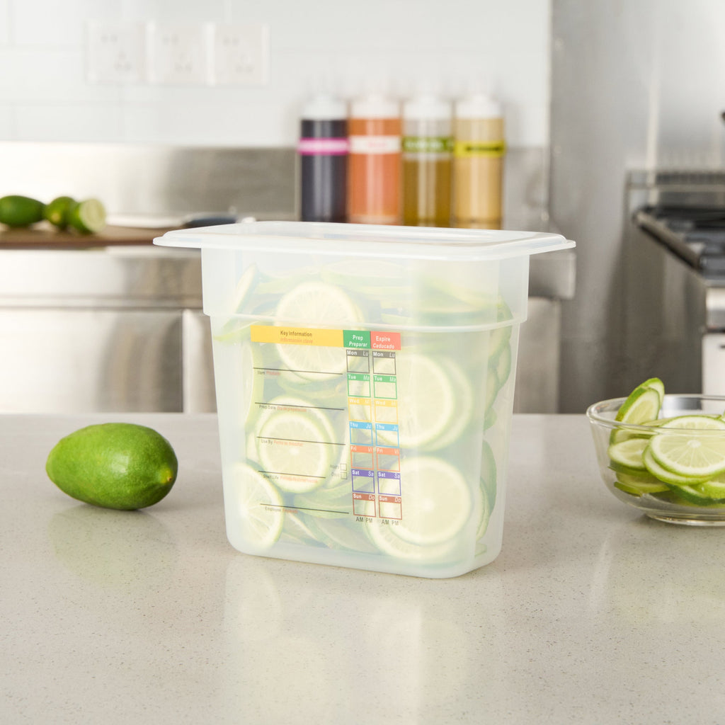 Met Lux Rectangle White Polypropylene 1/9 Size Food Pan - 6" Deep, with Label - 10 count box