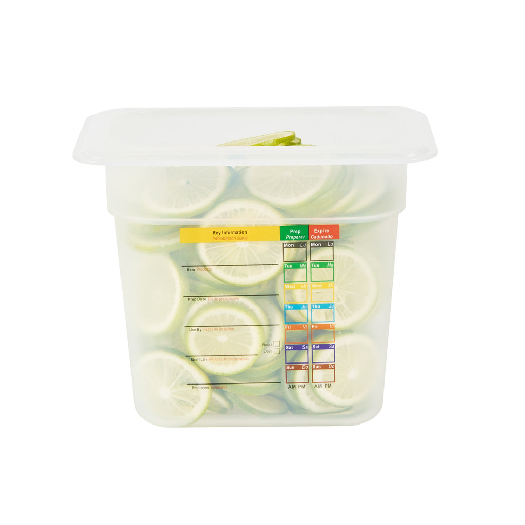 Met Lux Rectangle White Polypropylene 1/9 Size Food Pan - 6" Deep, with Label - 10 count box