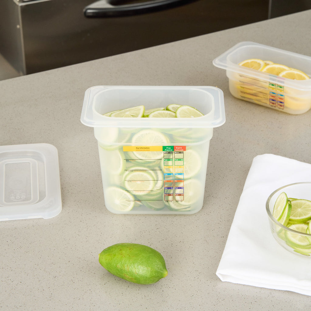 Met Lux Rectangle White Polypropylene 1/9 Size Food Pan - 6" Deep, with Label - 10 count box