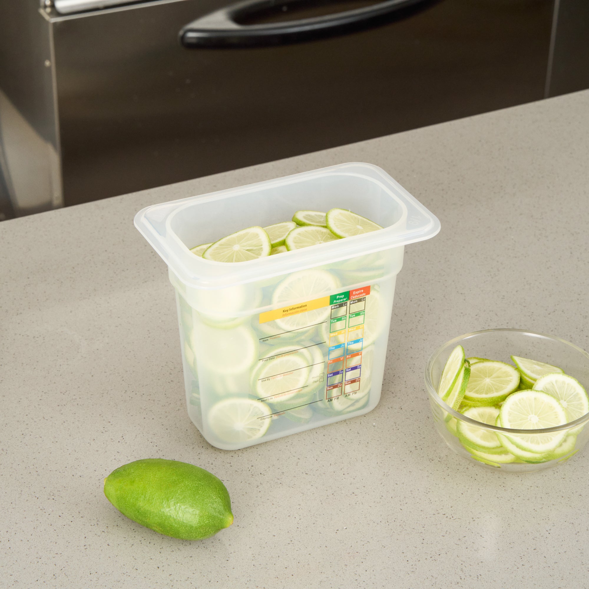 Met Lux Rectangle White Polypropylene 1/9 Size Food Pan - 6" Deep, with Label - 10 count box