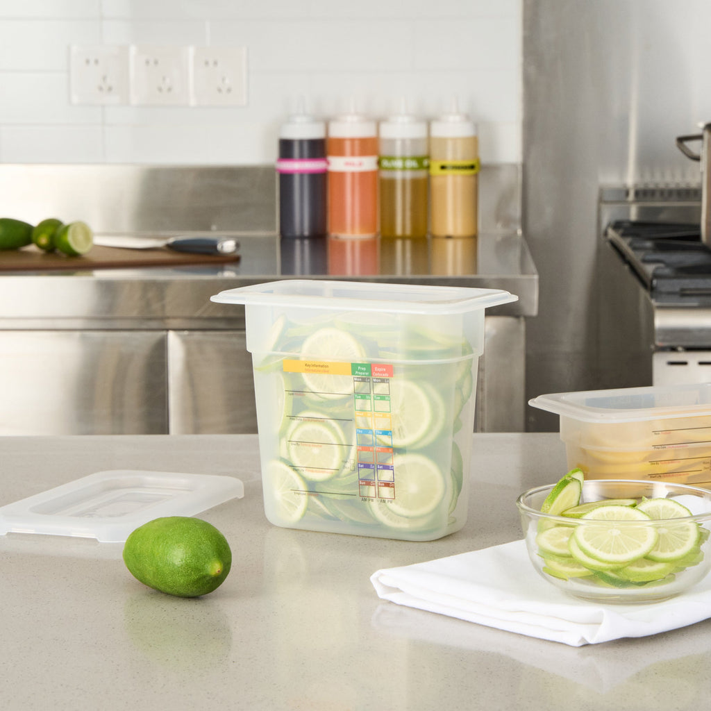 Met Lux Rectangle White Polypropylene 1/9 Size Food Pan - 6" Deep, with Label - 10 count box