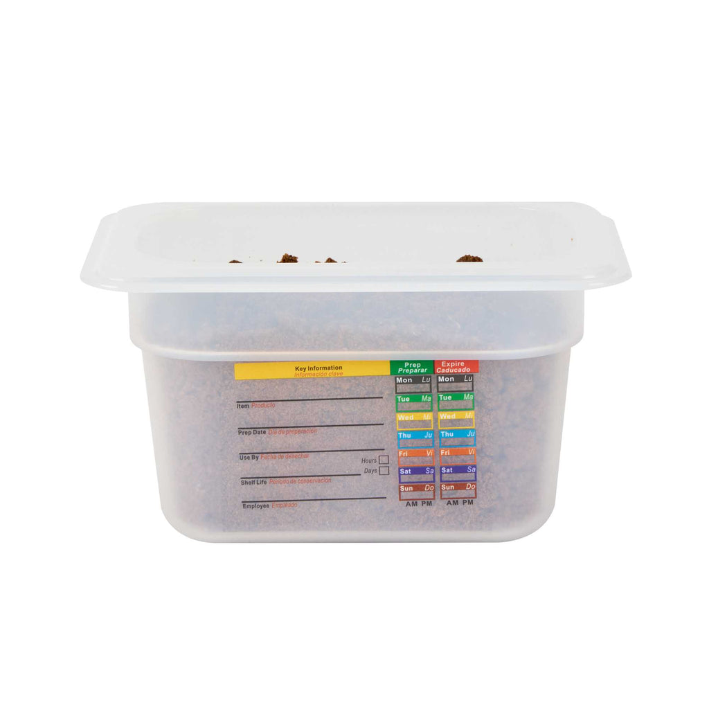 Met Lux Rectangle White Polypropylene 1/9 Size Food Pan - 4" Deep, with Label - 1 count box