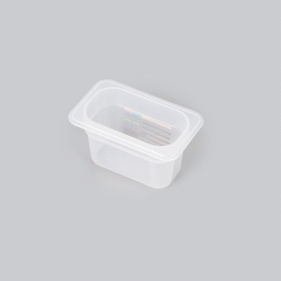 Met Lux Rectangle White Polypropylene 1/9 Size Food Pan - 4" Deep, with Label - 1 count box