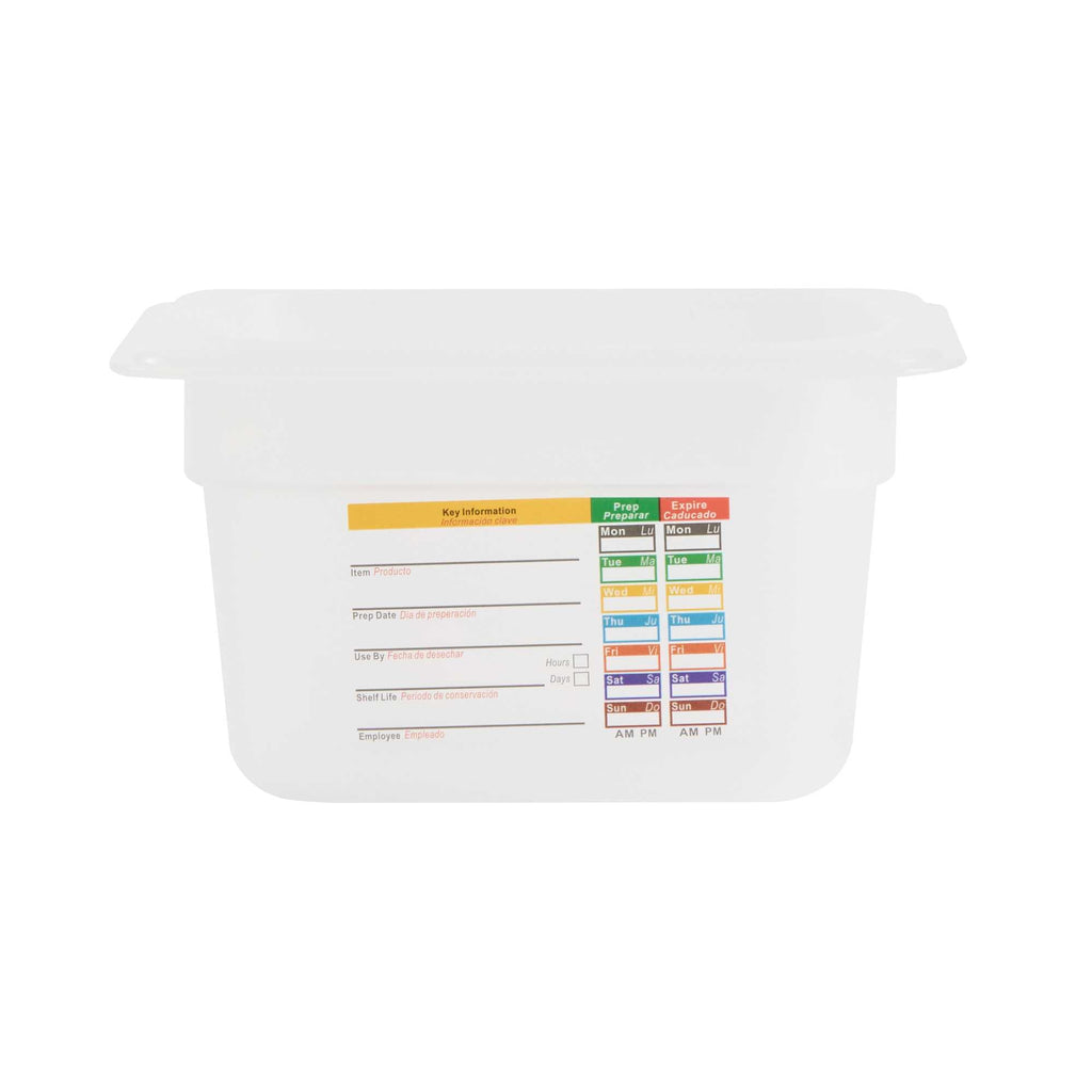 Met Lux Rectangle White Polypropylene 1/9 Size Food Pan - 4" Deep, with Label - 1 count box