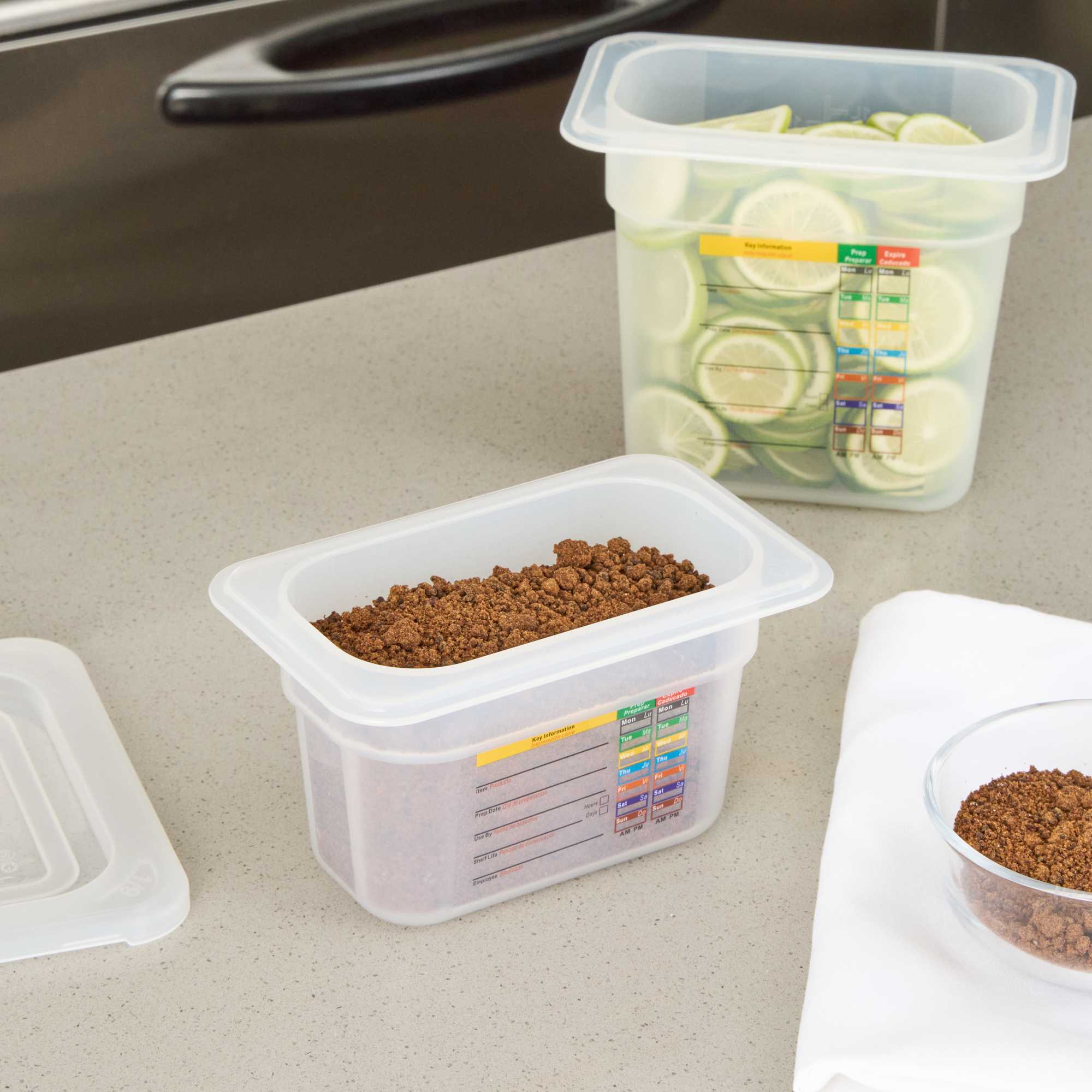 Met Lux Rectangle White Polypropylene 1/9 Size Food Pan - 4" Deep, with Label - 1 count box