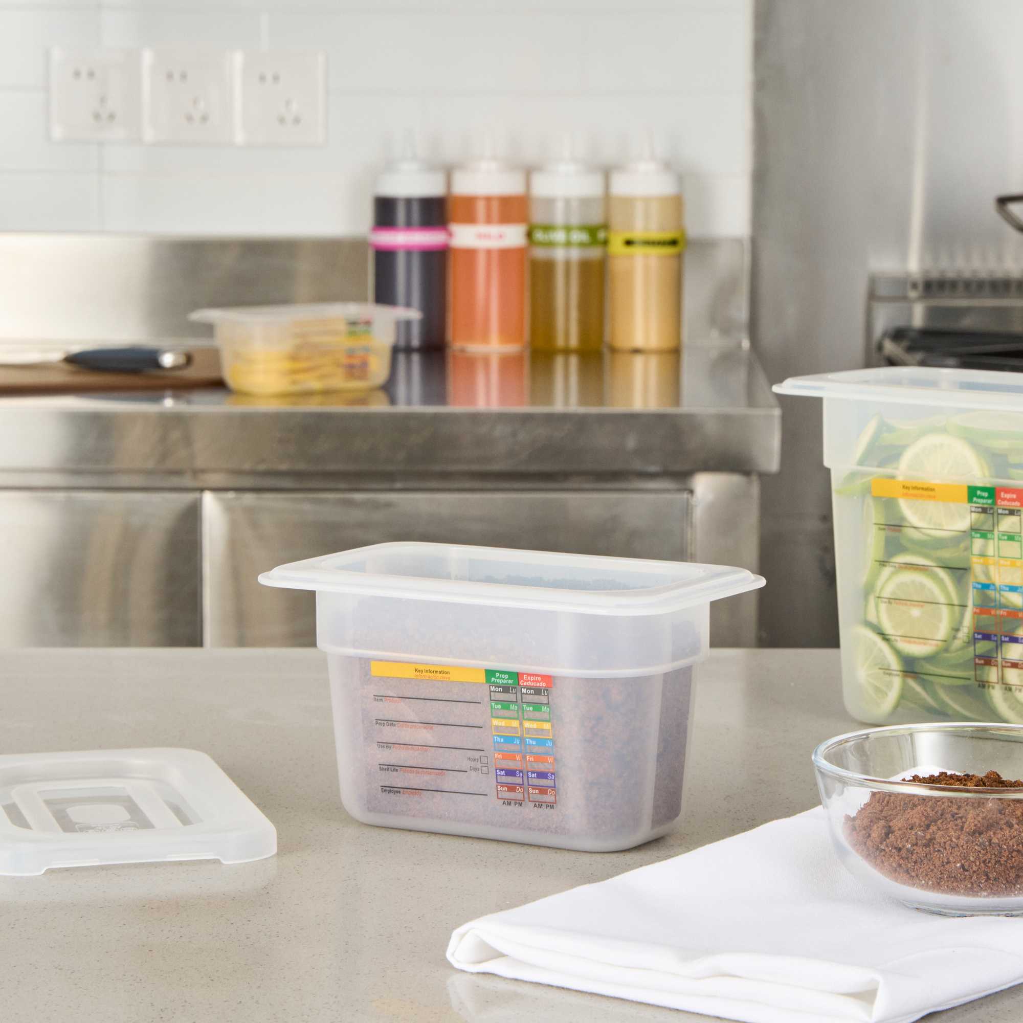 Met Lux Rectangle White Polypropylene 1/9 Size Food Pan - 4" Deep, with Label - 1 count box