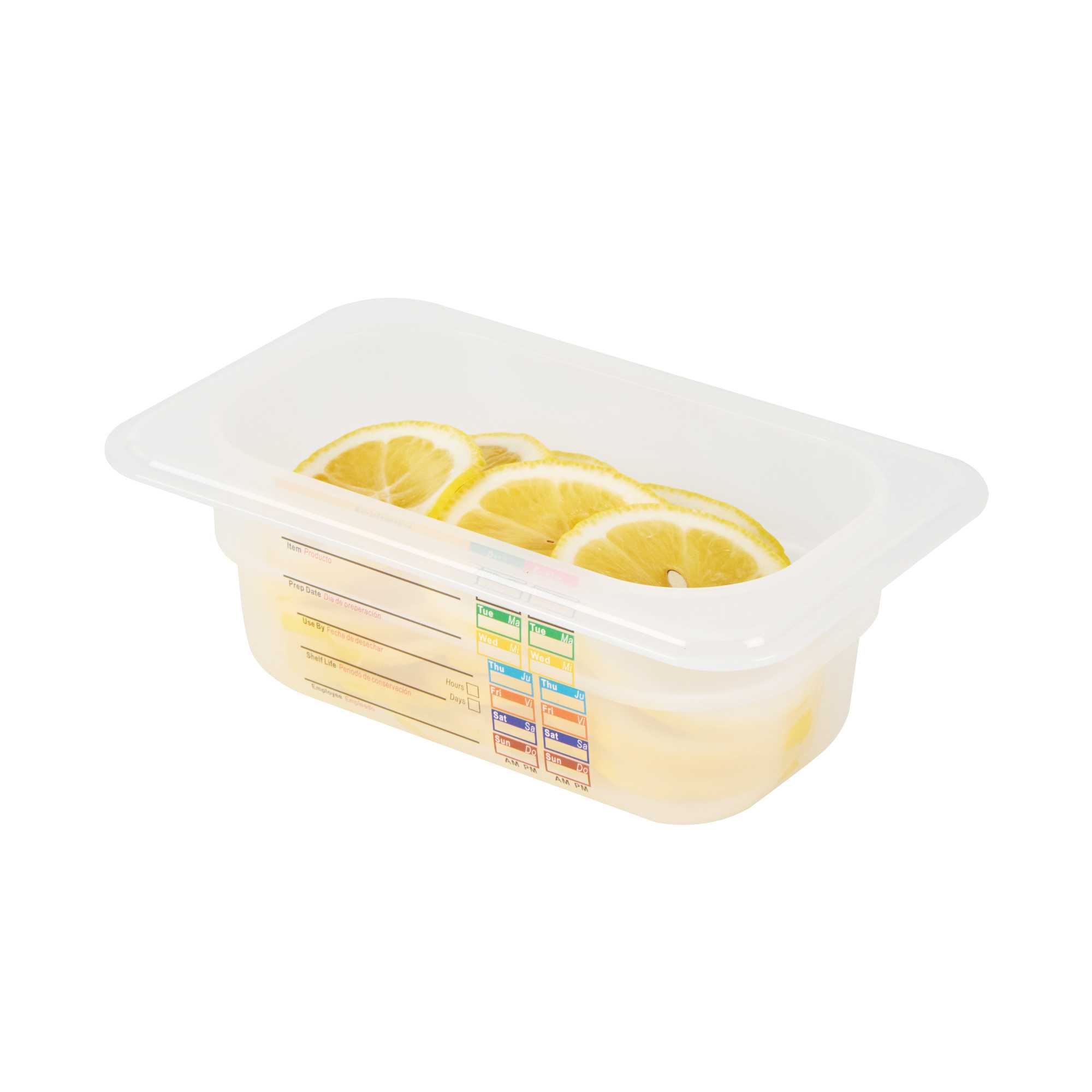 Met Lux Rectangle White Polypropylene 1/9 Size Food Pan - 2.5" Deep, with Label - 1 count box