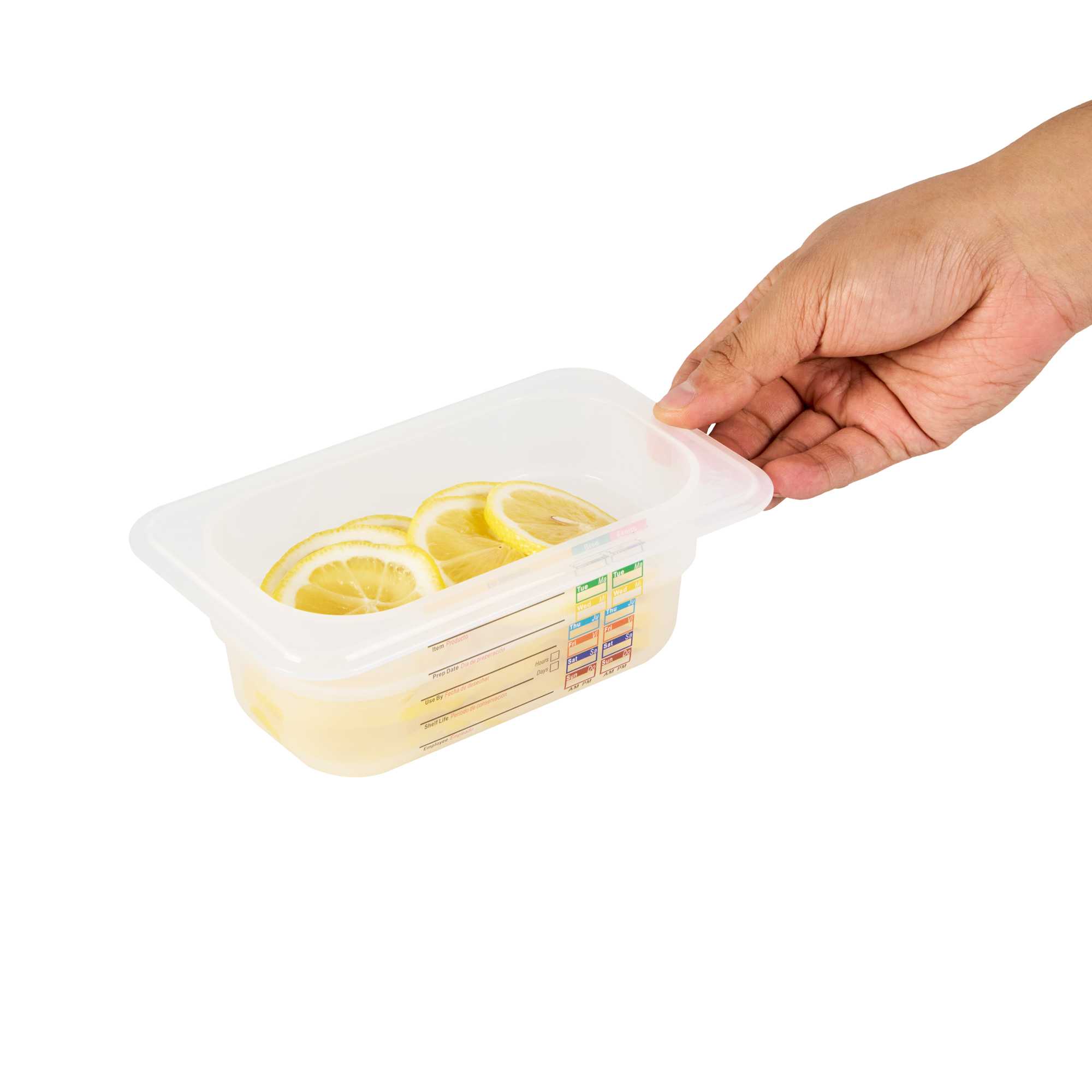 Met Lux Rectangle White Polypropylene 1/9 Size Food Pan - 2.5" Deep, with Label - 1 count box