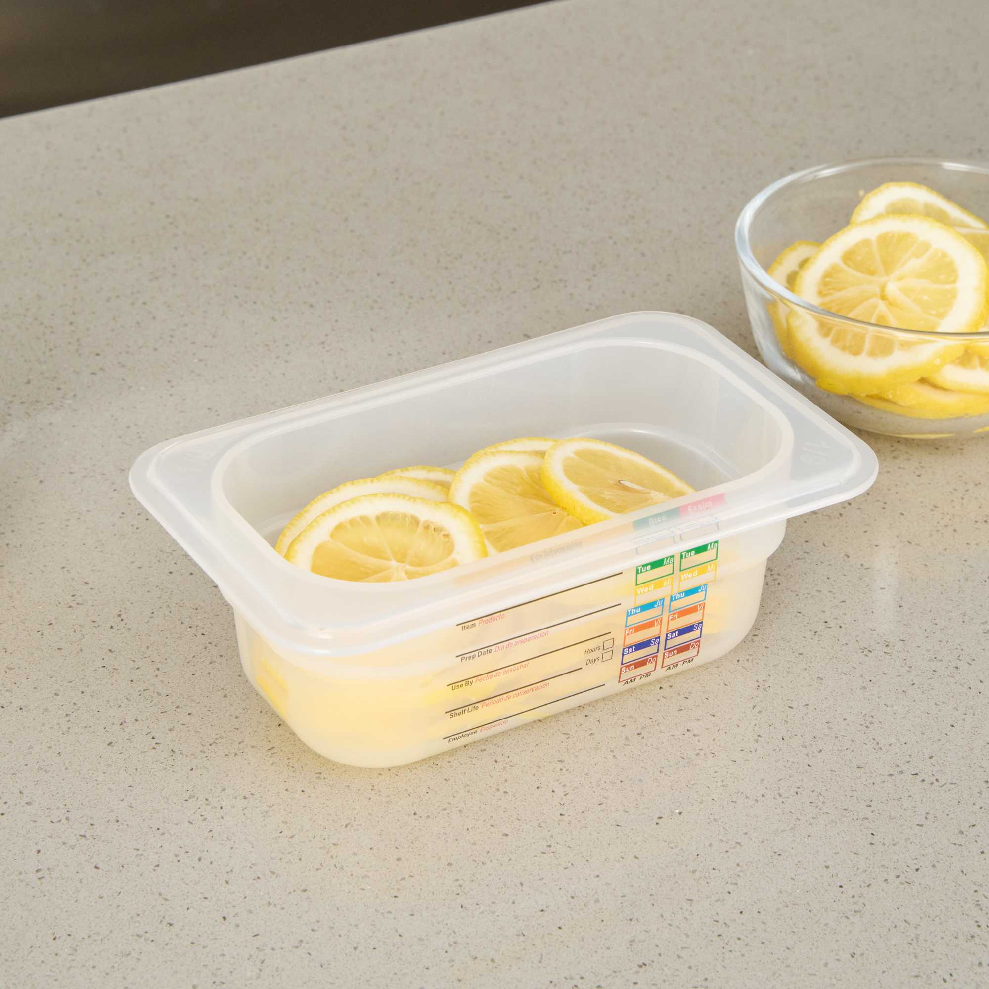 Met Lux Rectangle White Polypropylene 1/9 Size Food Pan - 2.5" Deep, with Label - 1 count box