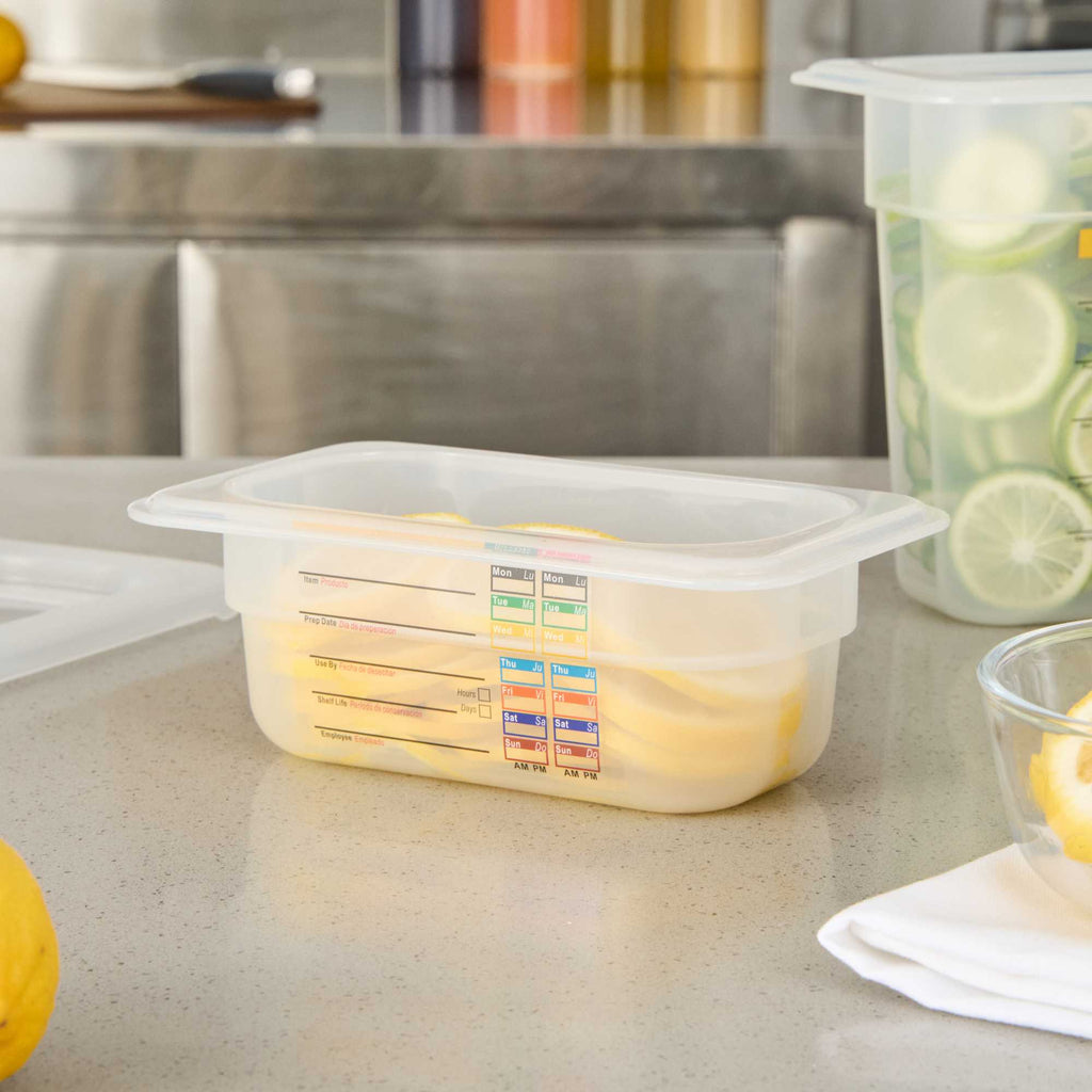 Met Lux Rectangle White Polypropylene 1/9 Size Food Pan - 2.5" Deep, with Label - 1 count box