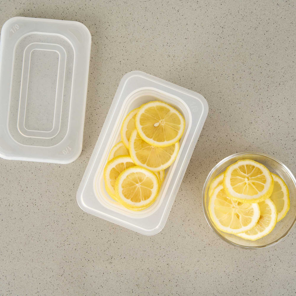 Met Lux Rectangle White Polypropylene 1/9 Size Food Pan - 2.5" Deep, with Label - 1 count box