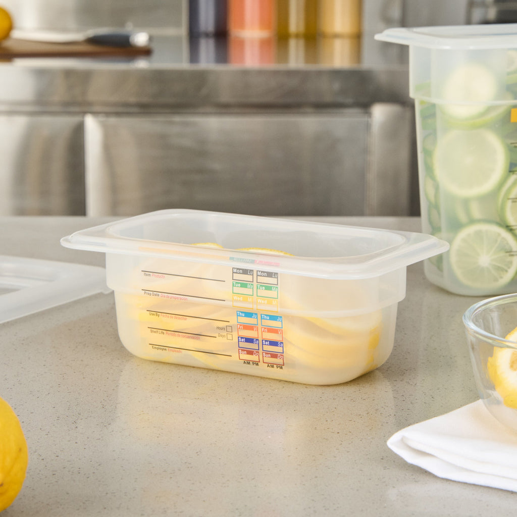 Met Lux Rectangle White Polypropylene 1/9 Size Food Pan - 2.5" Deep, with Label - 10 count box