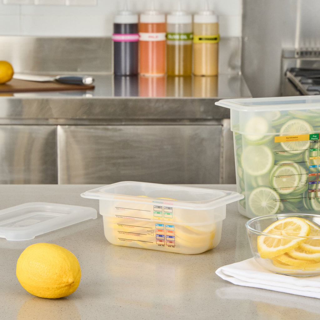 Met Lux Rectangle White Polypropylene 1/9 Size Food Pan - 2.5" Deep, with Label - 10 count box