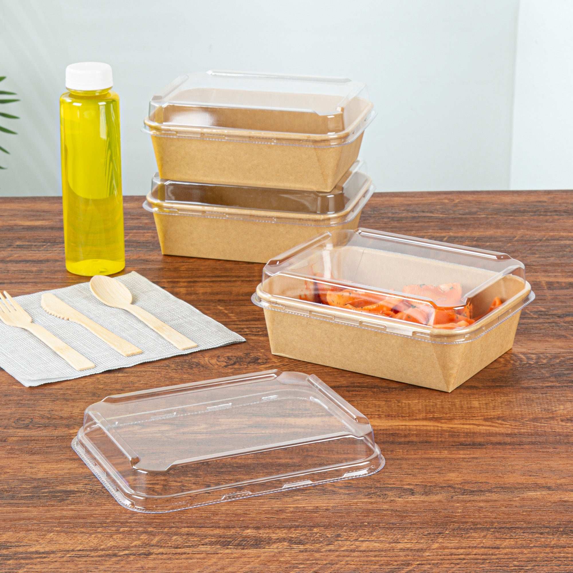 Bio Tek Rectangle Clear Plastic Lid - Fits 44 oz Serving Container - 50 count box
