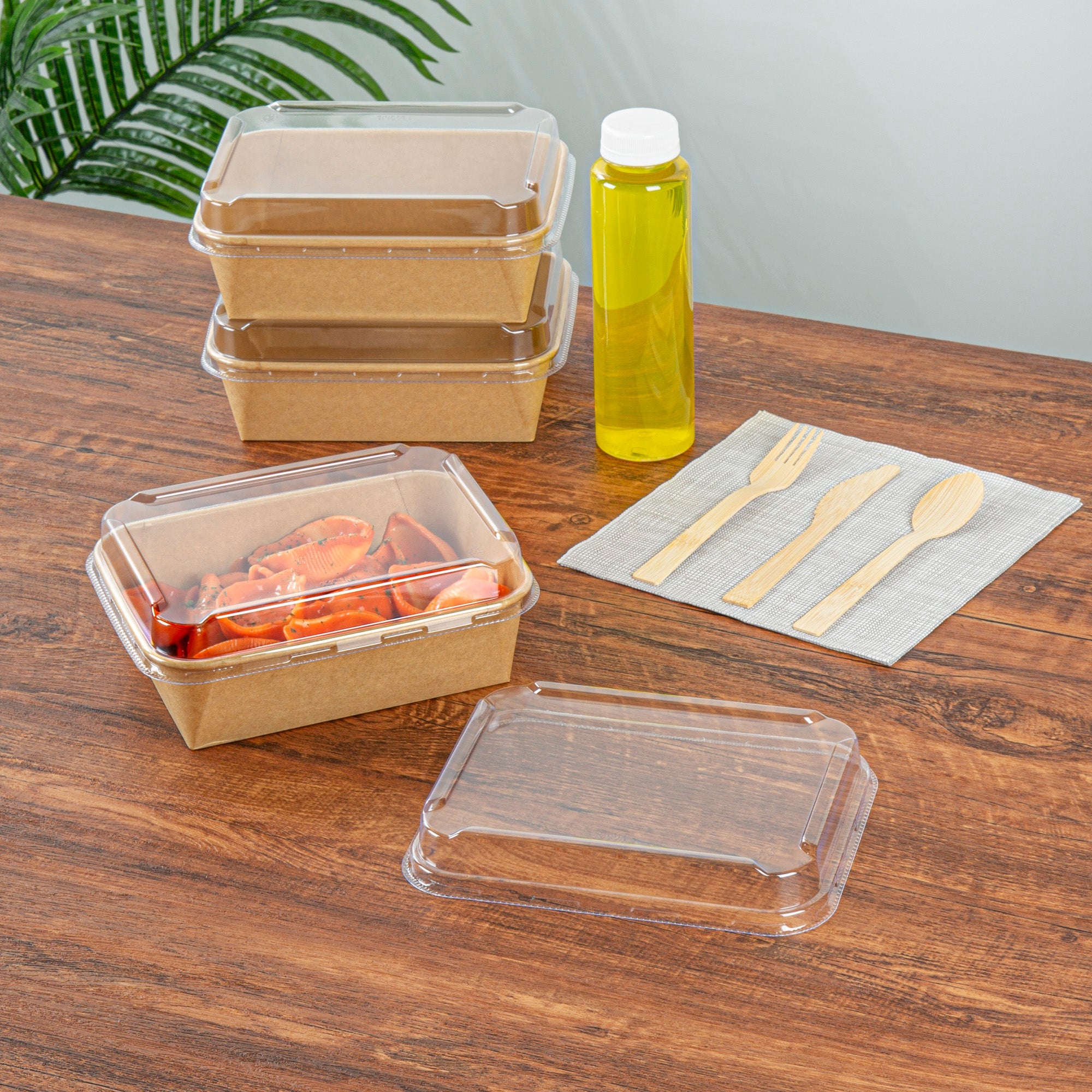 Bio Tek Rectangle Clear Plastic Lid - Fits 44 oz Serving Container - 50 count box