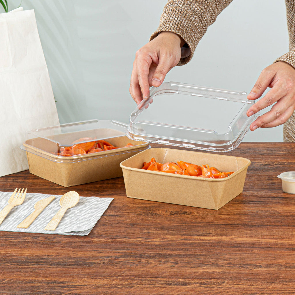 Bio Tek Rectangle Clear Plastic Lid - Fits 44 oz Serving Container - 50 count box