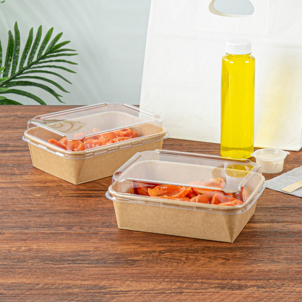 Bio Tek Rectangle Clear Plastic Lid - Fits 44 oz Serving Container - 50 count box