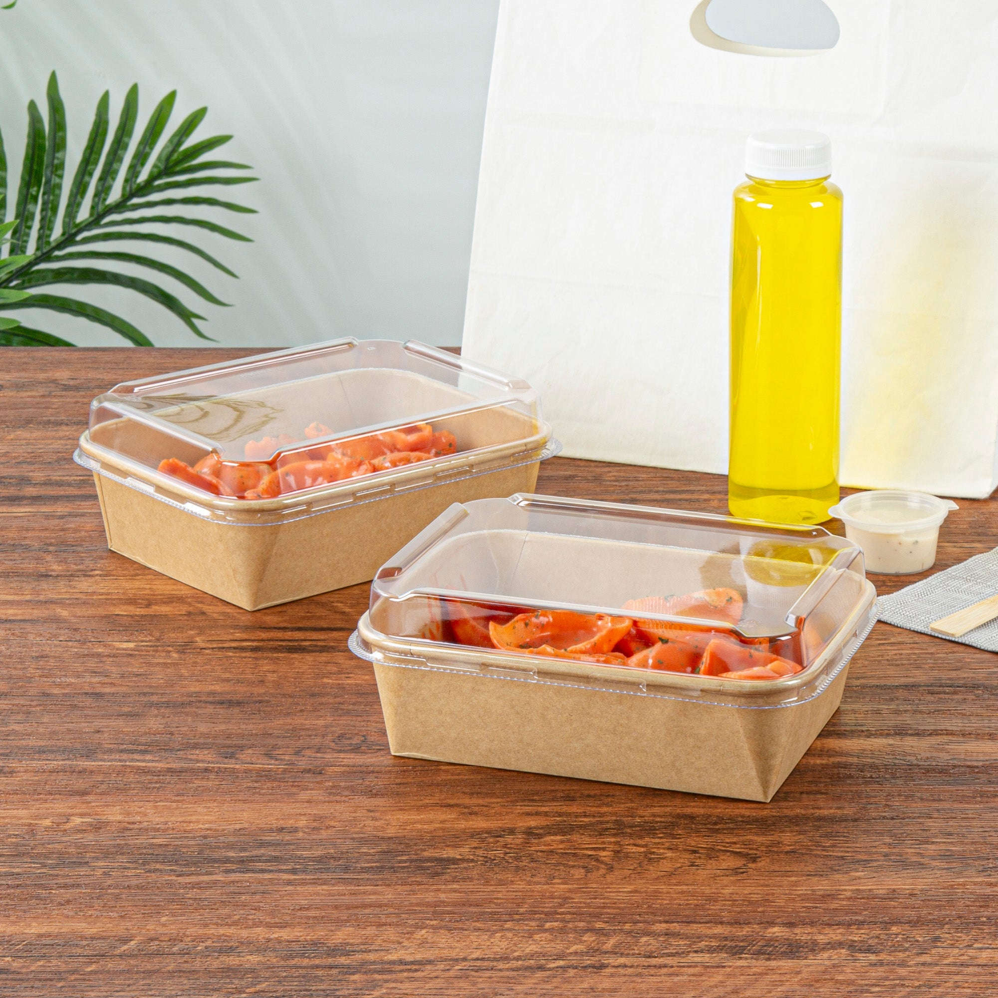 Bio Tek Rectangle Clear Plastic Lid - Fits 44 oz Serving Container - 50 count box