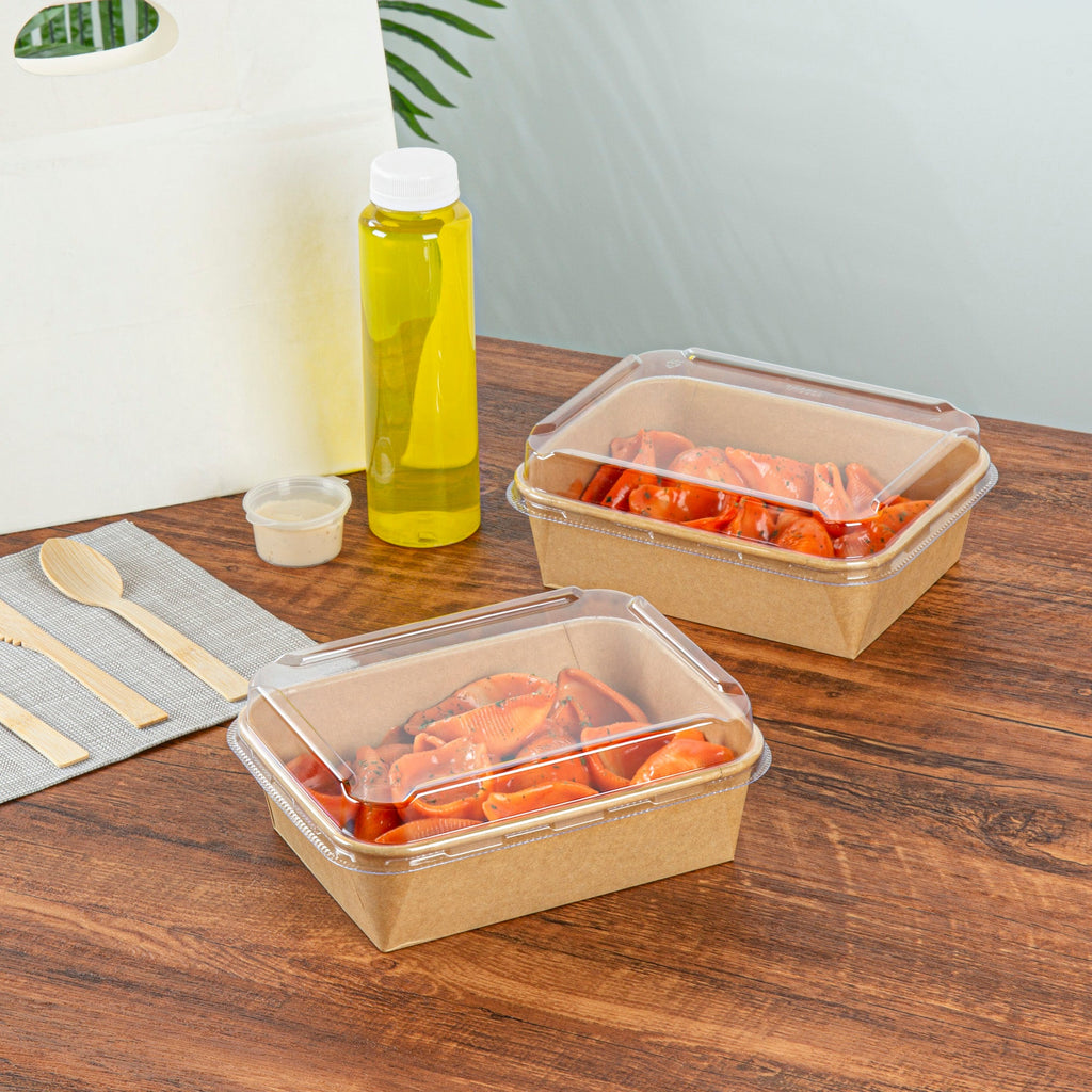 Bio Tek Rectangle Clear Plastic Lid - Fits 44 oz Serving Container - 50 count box