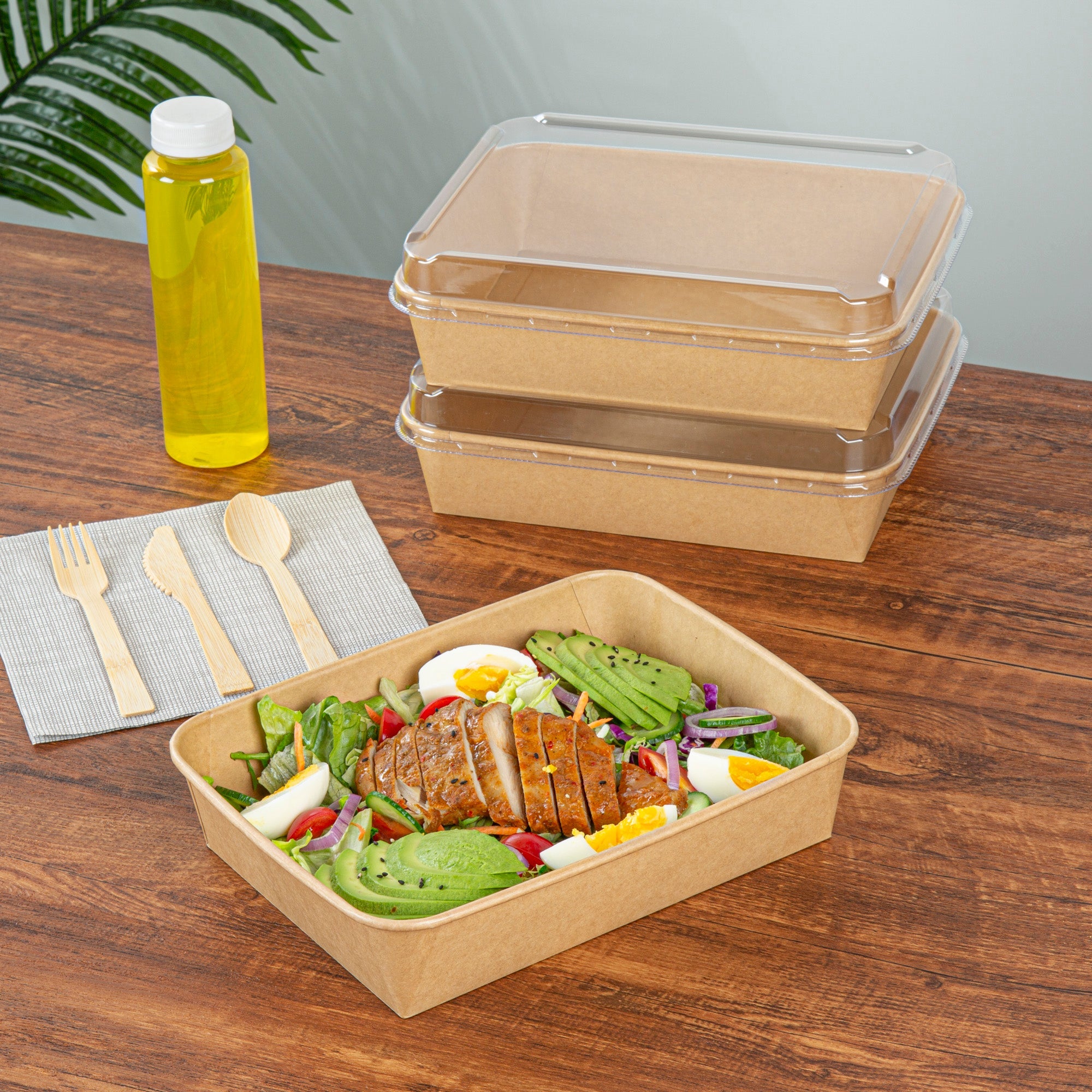 Bio Tek 78 oz Rectangle Kraft Paper Serving Container - 8 3/4" x 6 1/4" x 2 1/4" - 50 count box