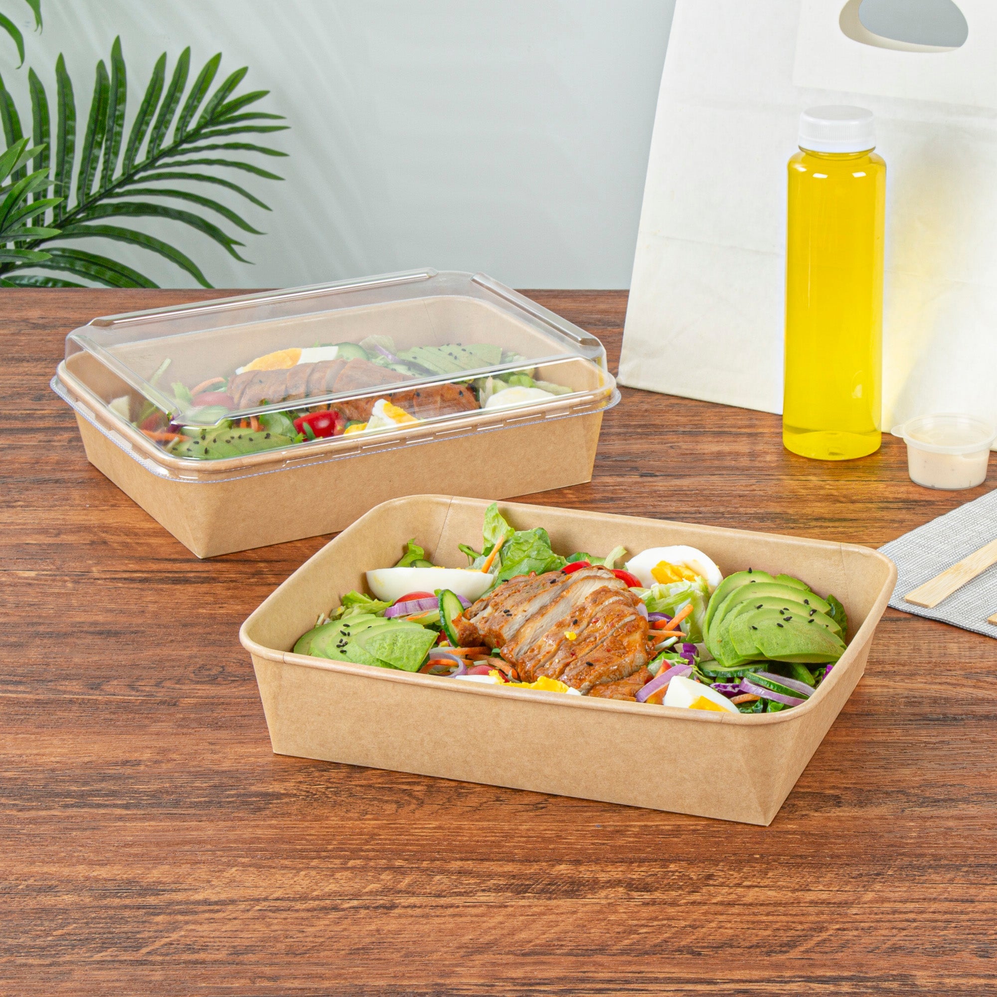 Bio Tek 78 oz Rectangle Kraft Paper Serving Container - 8 3/4" x 6 1/4" x 2 1/4" - 50 count box