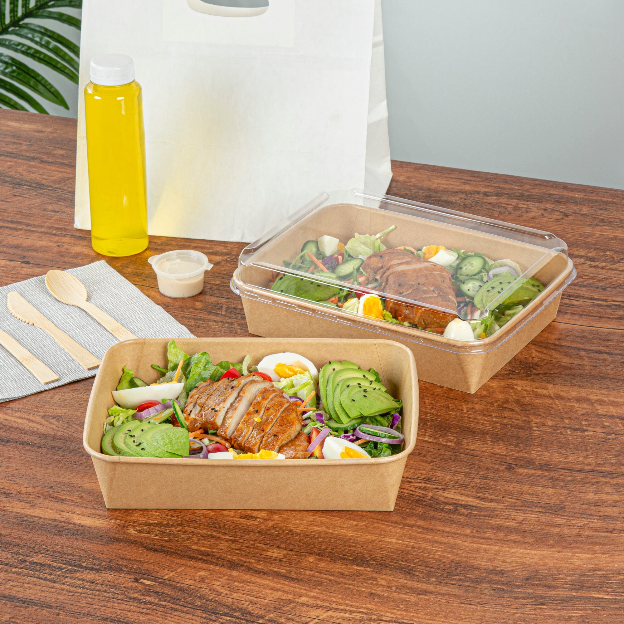 Bio Tek 78 oz Rectangle Kraft Paper Serving Container - 8 3/4" x 6 1/4" x 2 1/4" - 50 count box