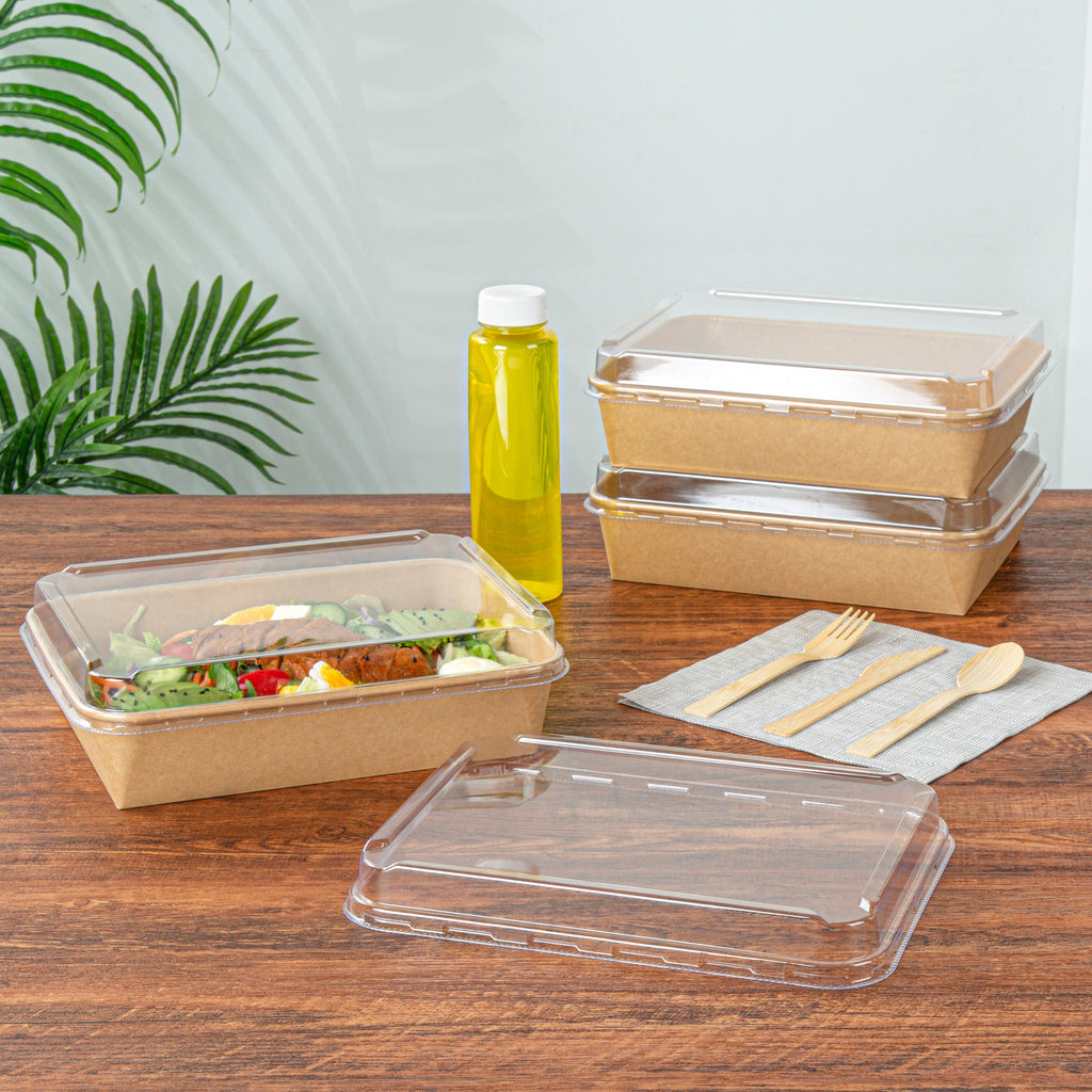 Bio Tek Rectangle Clear Plastic Lid - Fits 78 oz Serving Container - 50 count box