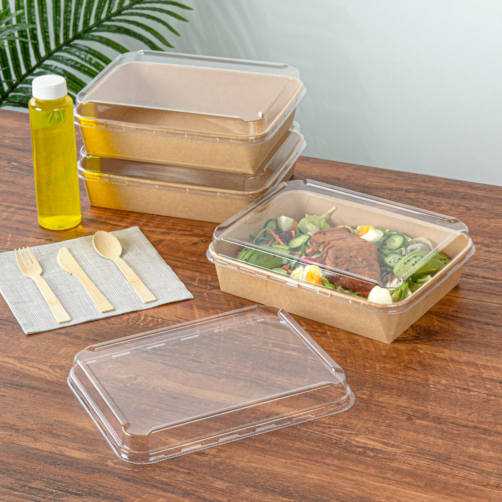 Bio Tek Rectangle Clear Plastic Lid - Fits 78 oz Serving Container - 50 count box