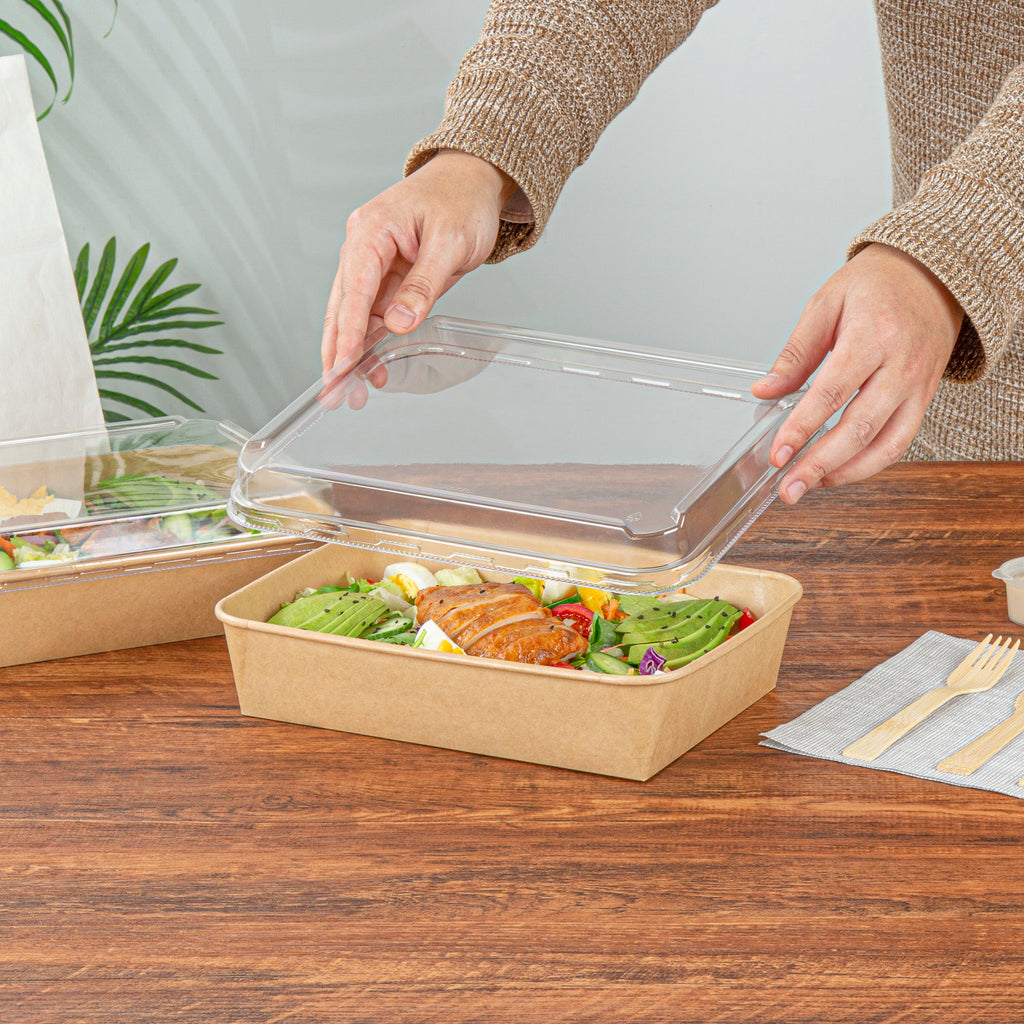 Bio Tek Rectangle Clear Plastic Lid - Fits 78 oz Serving Container - 50 count box