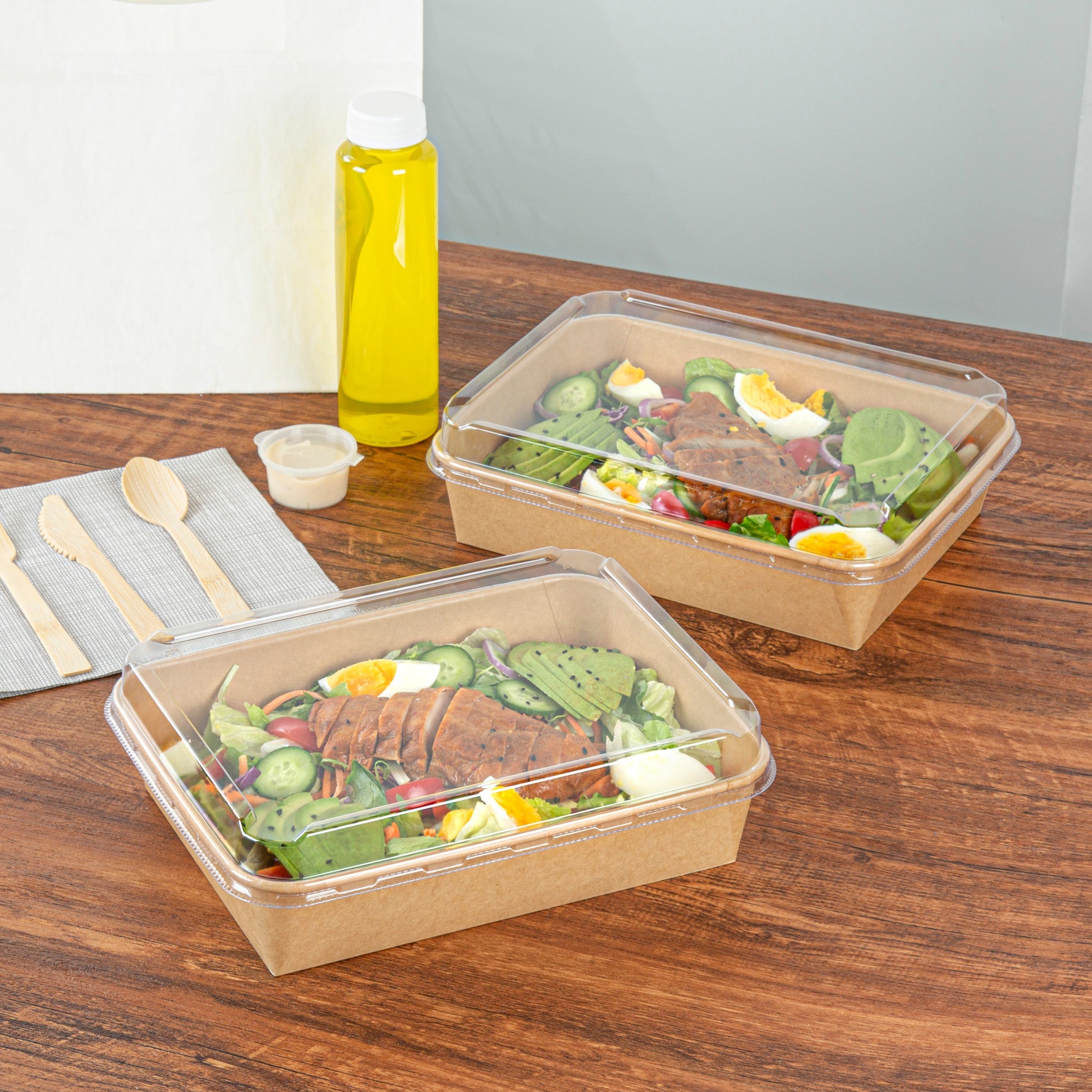 Bio Tek Rectangle Clear Plastic Lid - Fits 78 oz Serving Container - 50 count box
