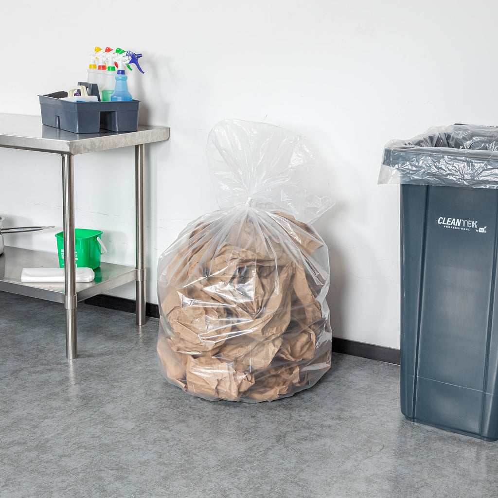 RW Clean 55 gal Clear Plastic Trash Can Liner - Heavy-Duty, 1.5 mil - 38" x 58" - 100 count box