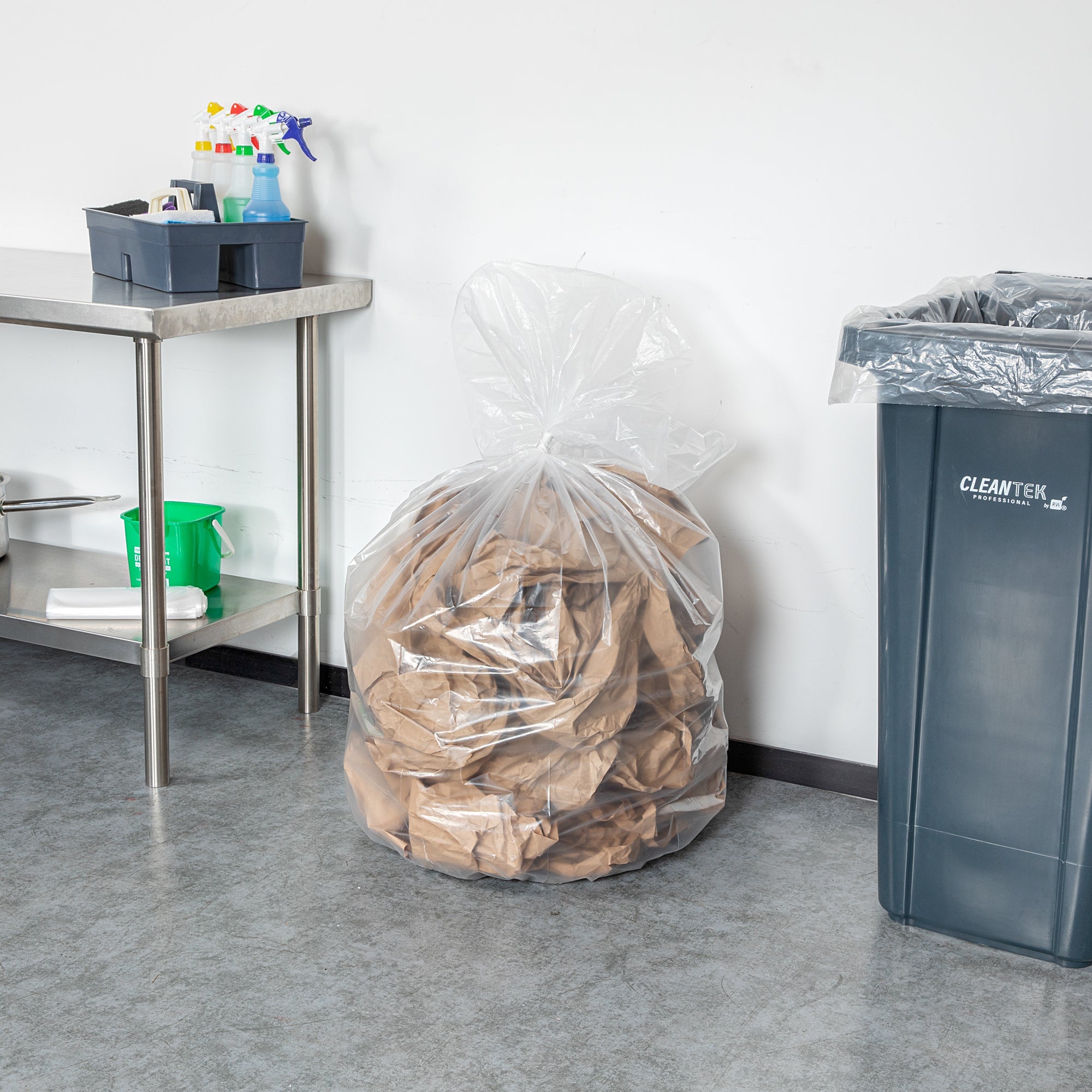 RW Clean 55 gal Clear Plastic Trash Can Liner - Heavy-Duty, 1.5 mil - 38" x 58" - 100 count box