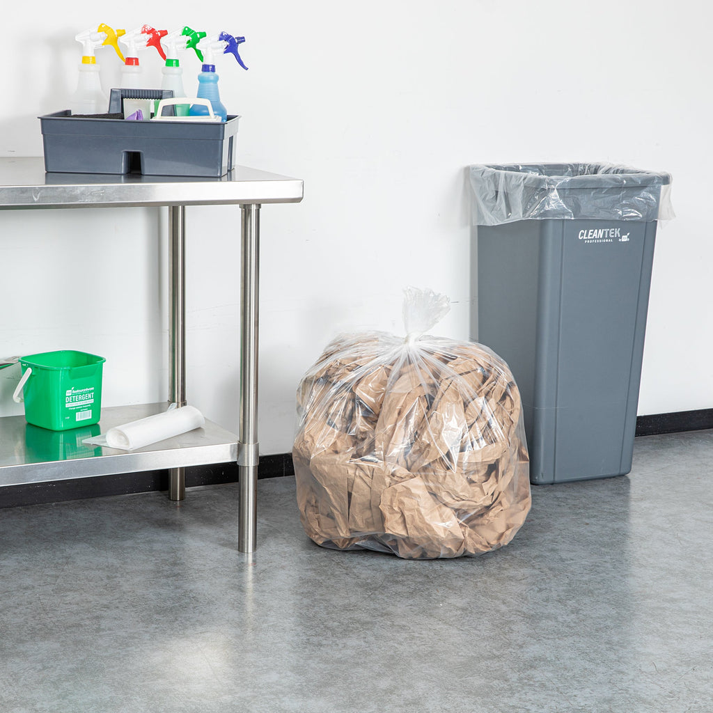RW Clean 33 gal Clear Plastic Trash Can Liner - Medium-Duty, 1.1 mil - 33" x 39" - 100 count box