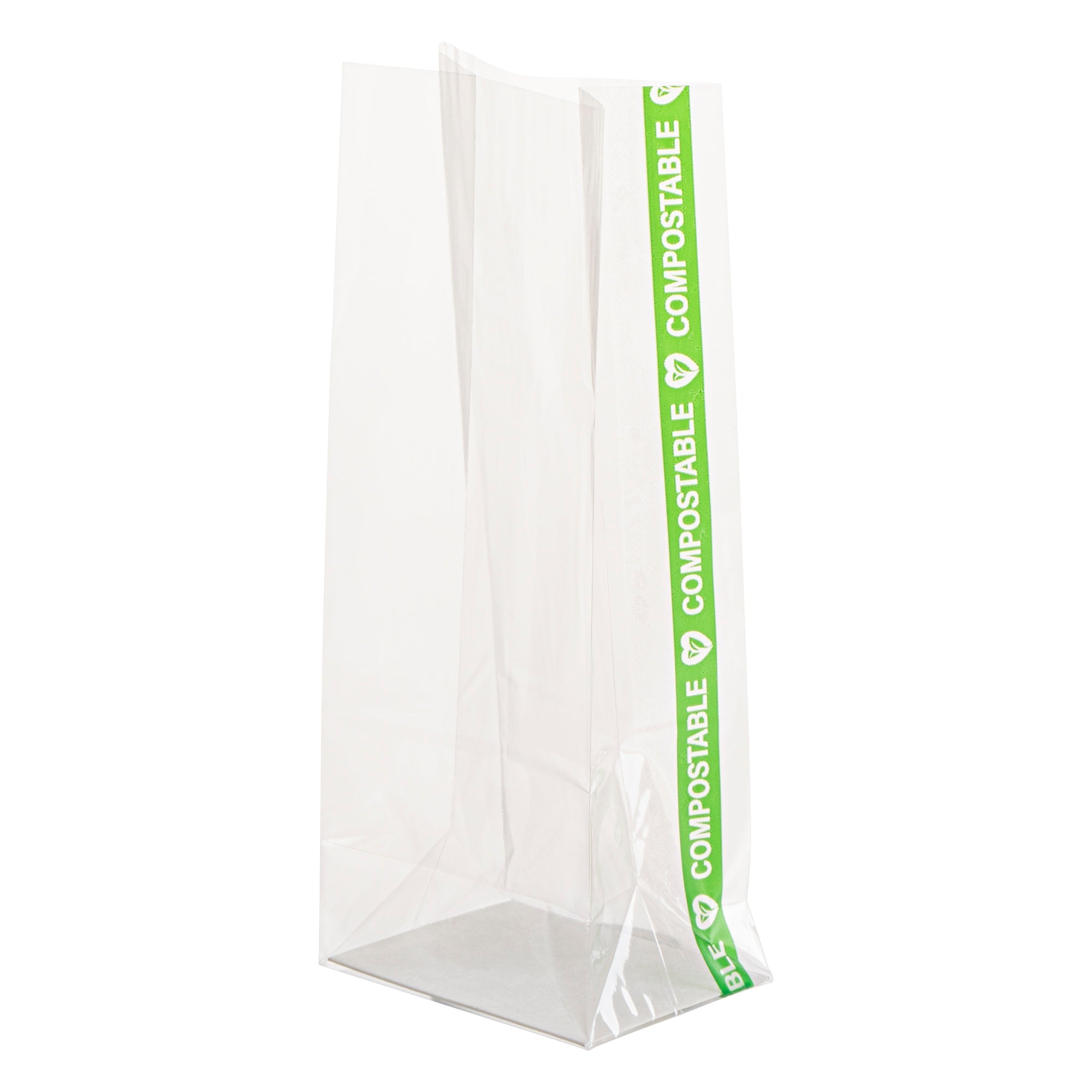 Basic Nature Clear Plastic Gusset Bag - Compostable, Paper Insert, Heat Sealable - 2" x 1 1/2" x 5" - 100 count box